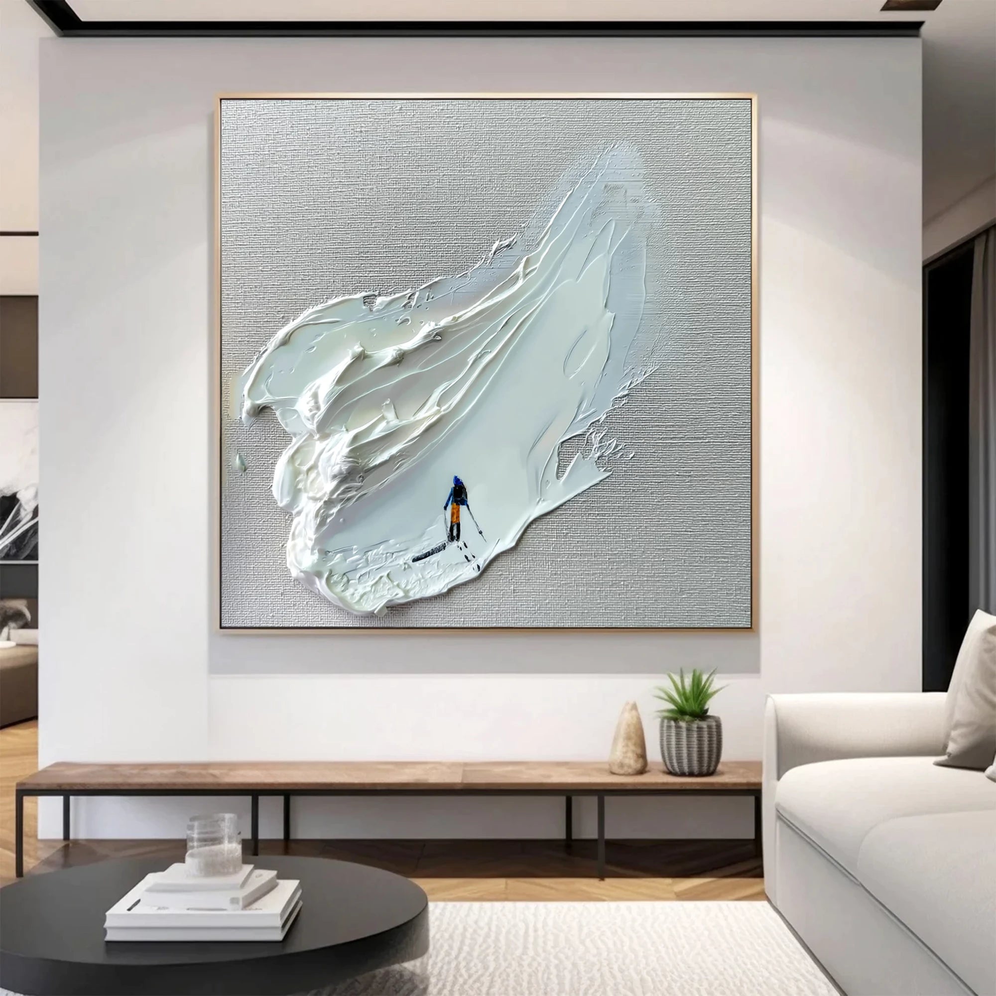 Minimalist 3D Textured Skier Oil Painting #AS280