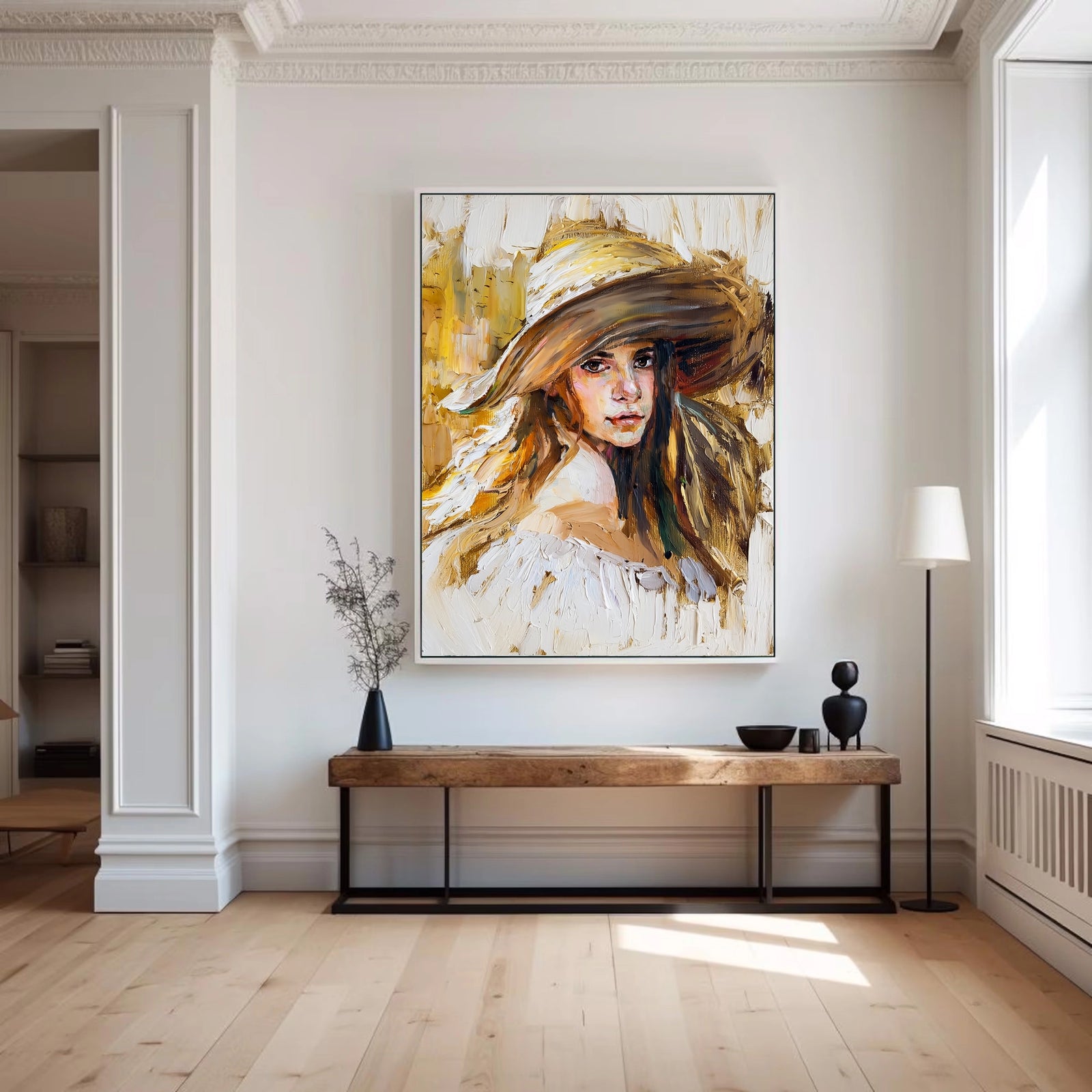 Straw Hat Female Portrait Oil Painting #AB324