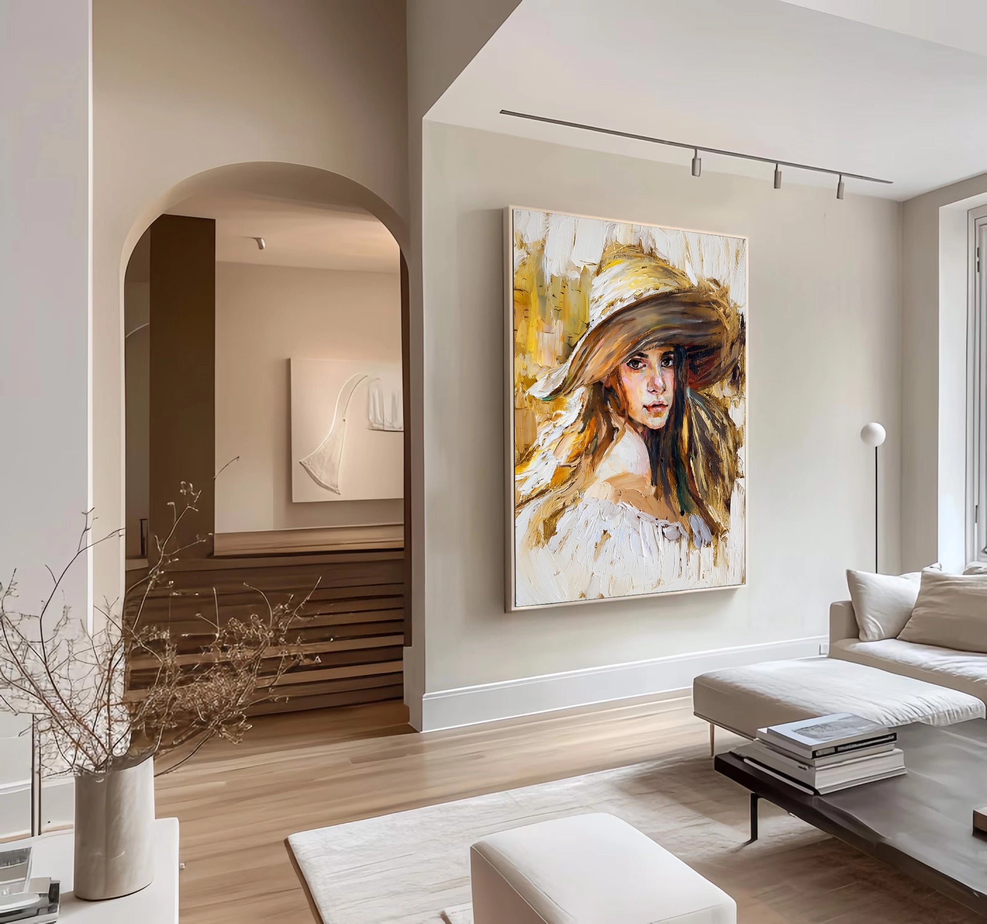 Straw Hat Female Portrait Oil Painting #AB324