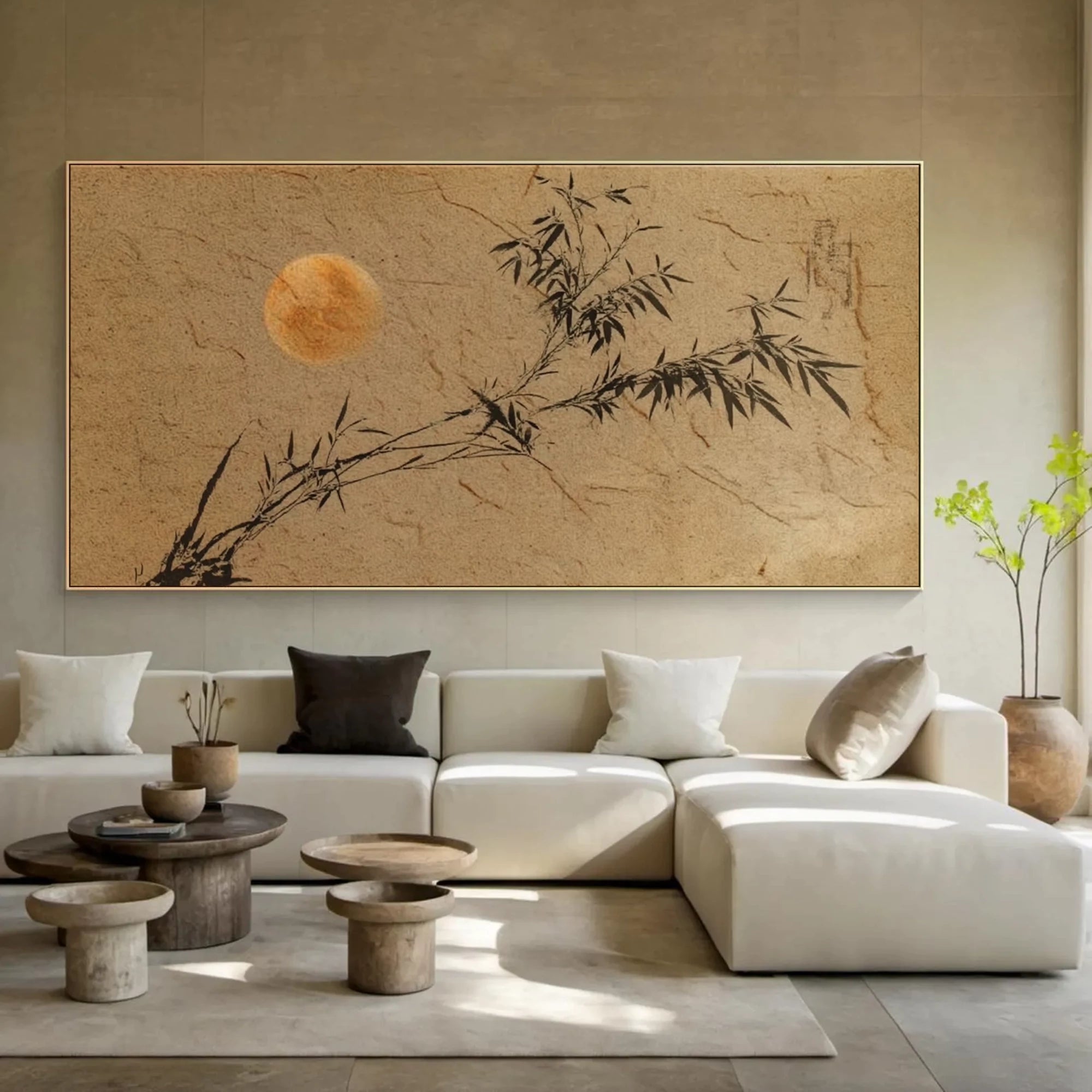 Wabi-Sabi Bamboo Shadow Full Moon Wall Art #WA72