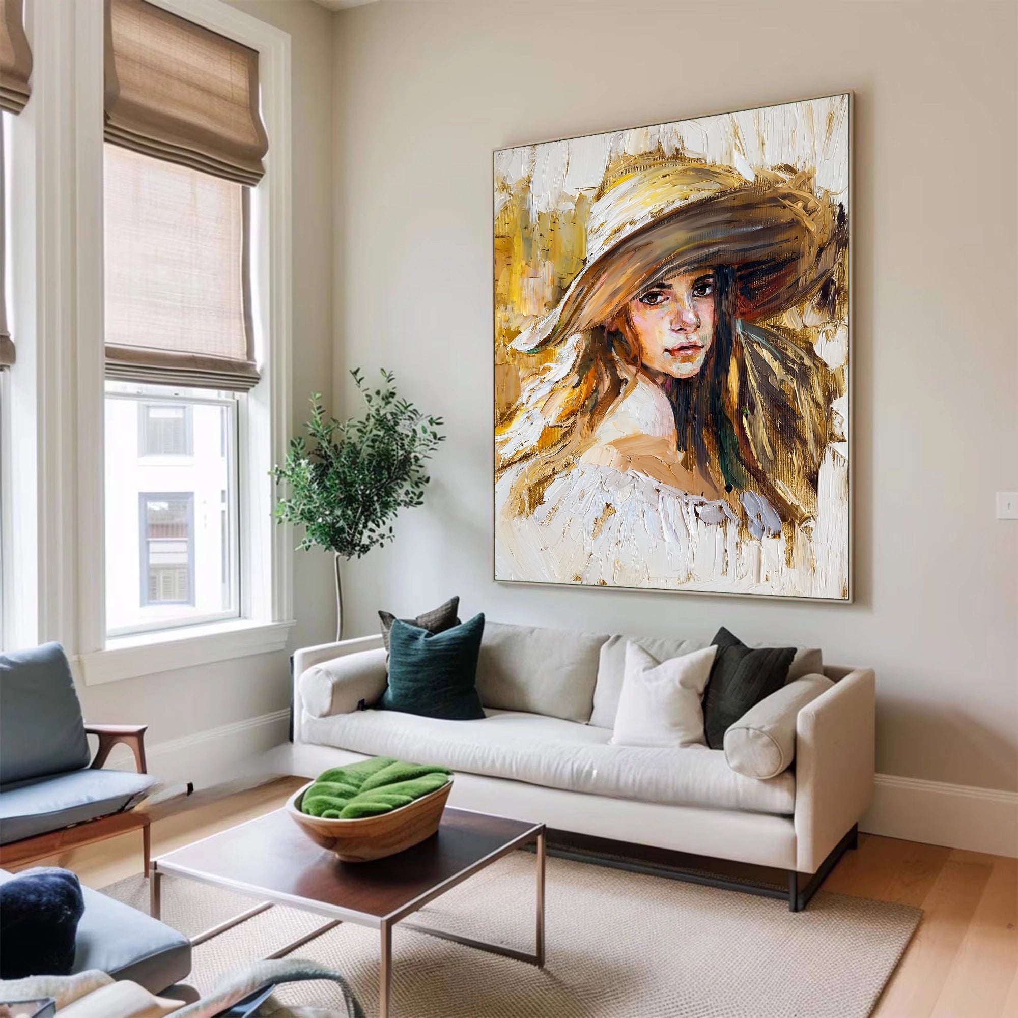 Straw Hat Female Portrait Oil Painting #AB324
