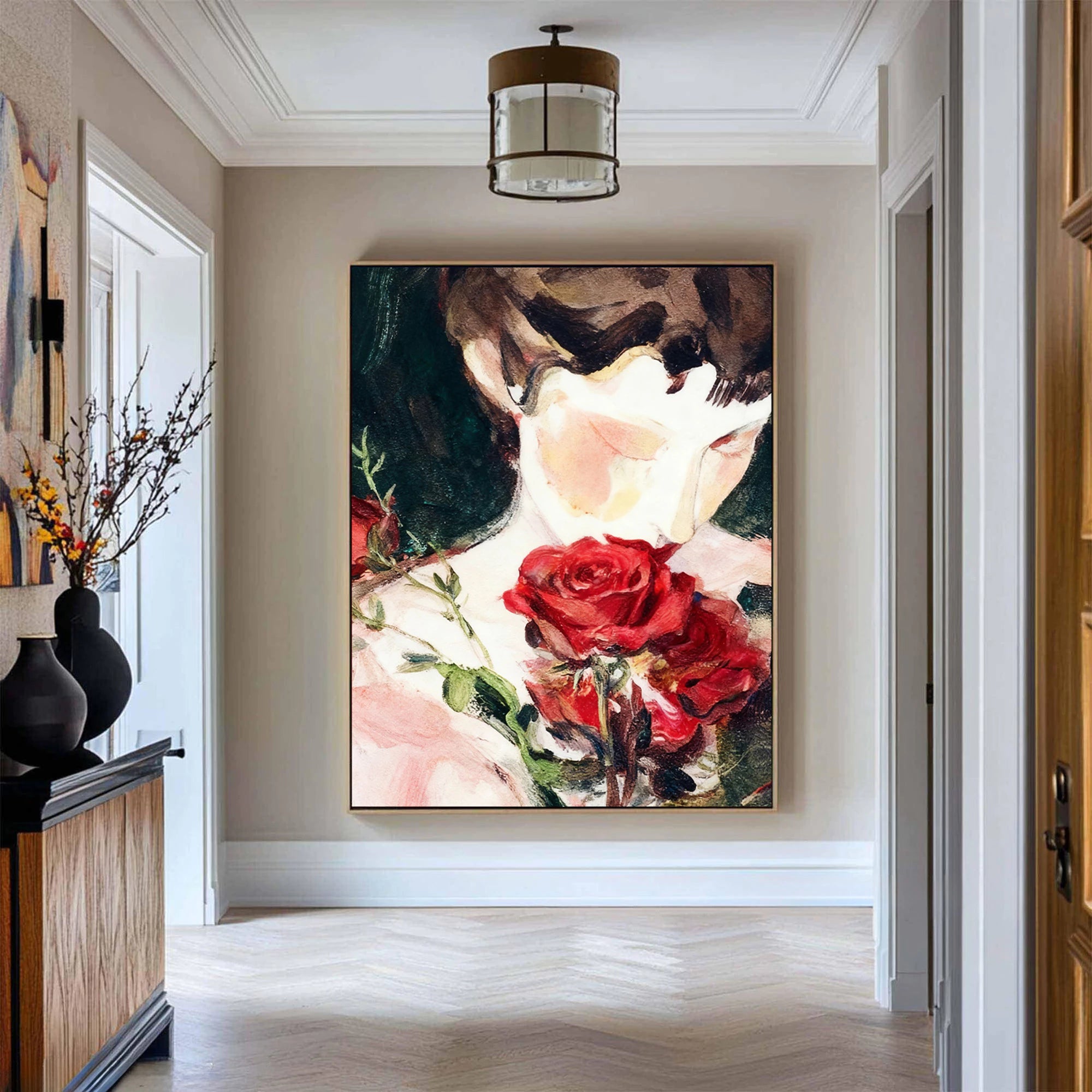 Woman with Red Roses Oil Painting #AB321