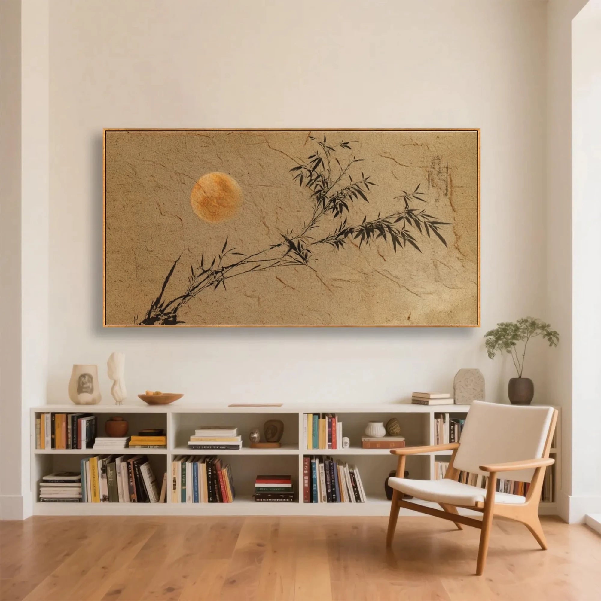 Wabi-Sabi Bamboo Shadow Full Moon Wall Art #WA72