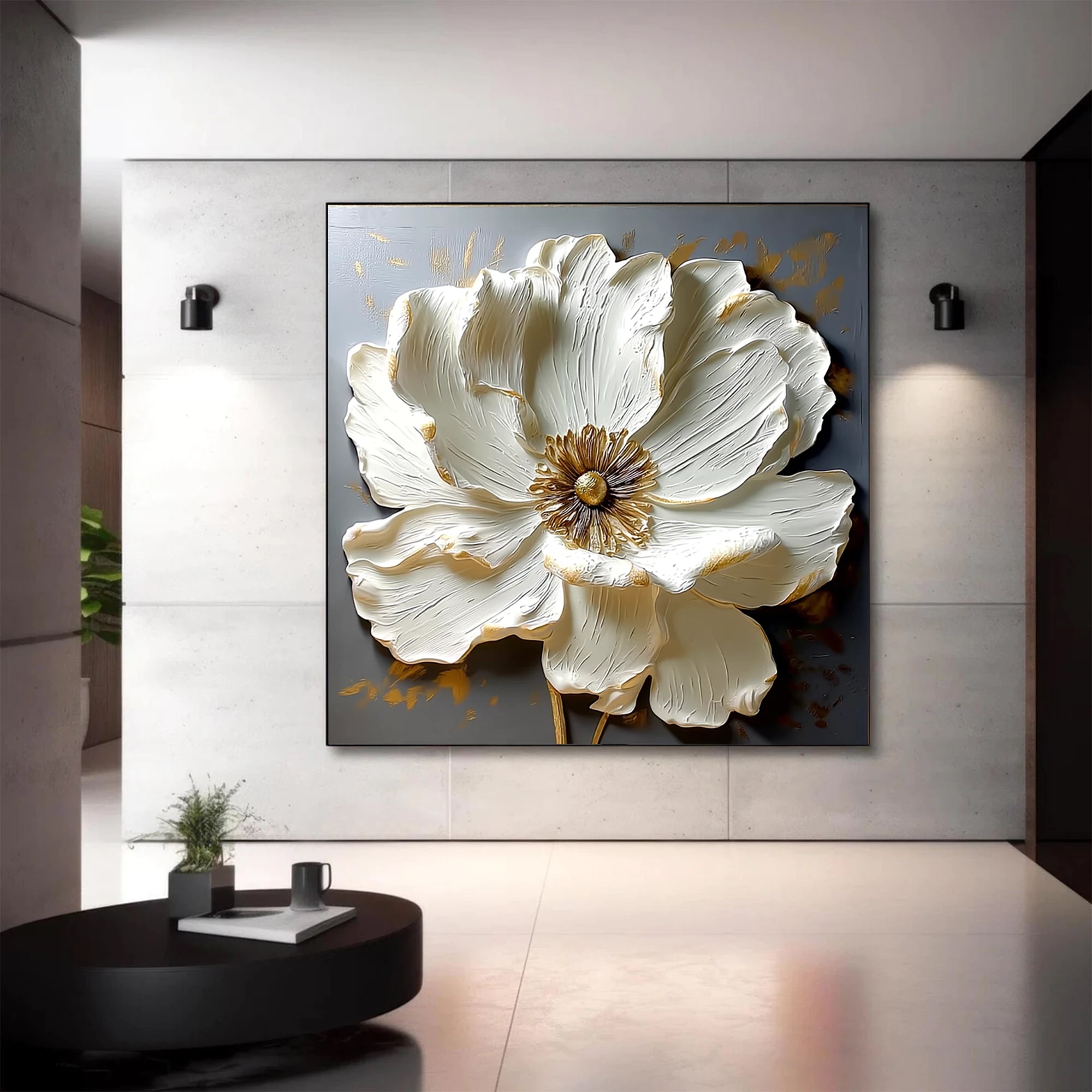 Platinum & Gold 3D Textured Floral Oil Painting #FT511