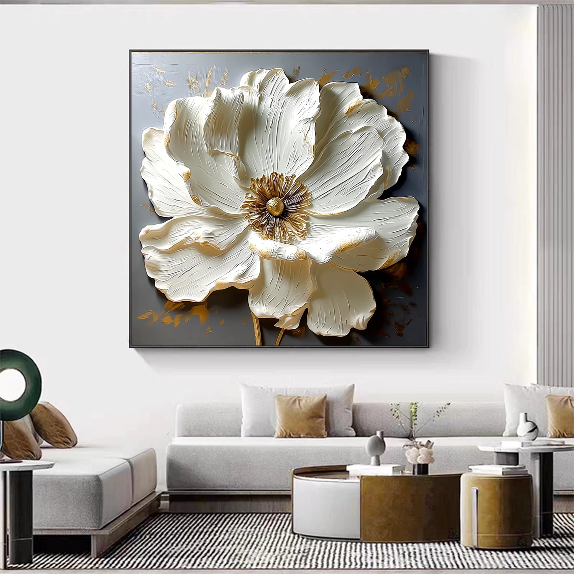 Platinum & Gold 3D Textured Floral Oil Painting #FT511