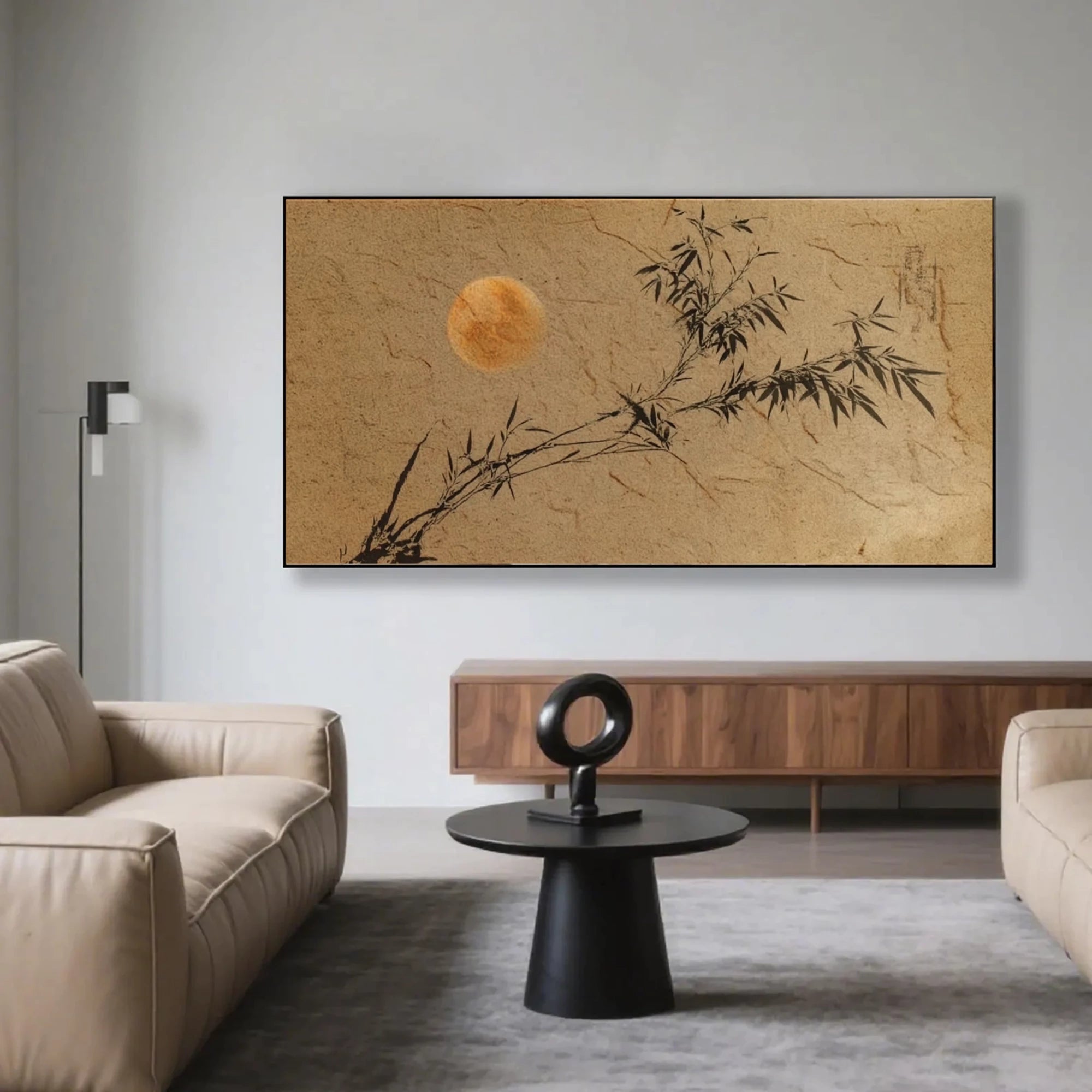 Wabi-Sabi Bamboo Shadow Full Moon Wall Art #WA72