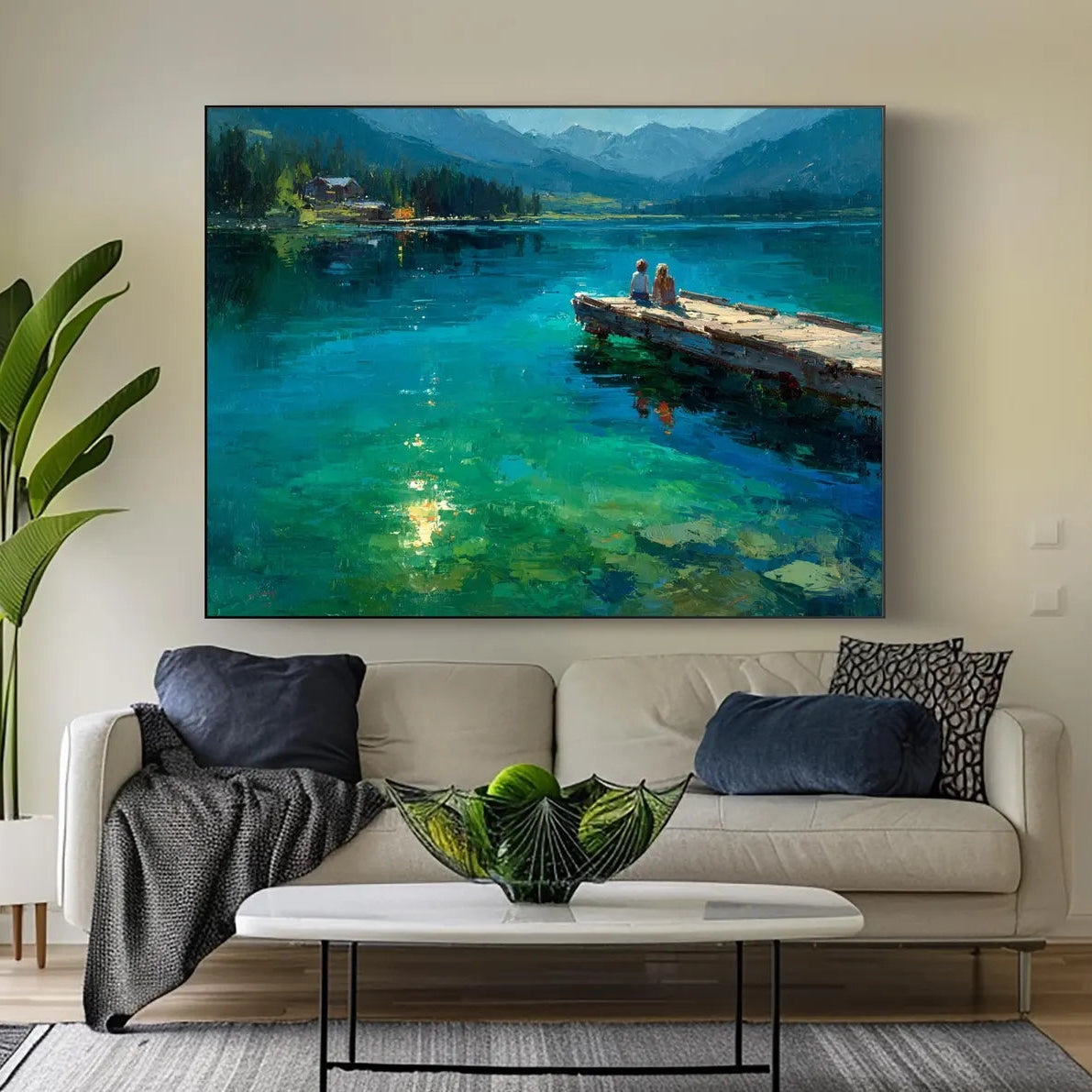 Turquoise Lake Dock Landscape Art #SK522