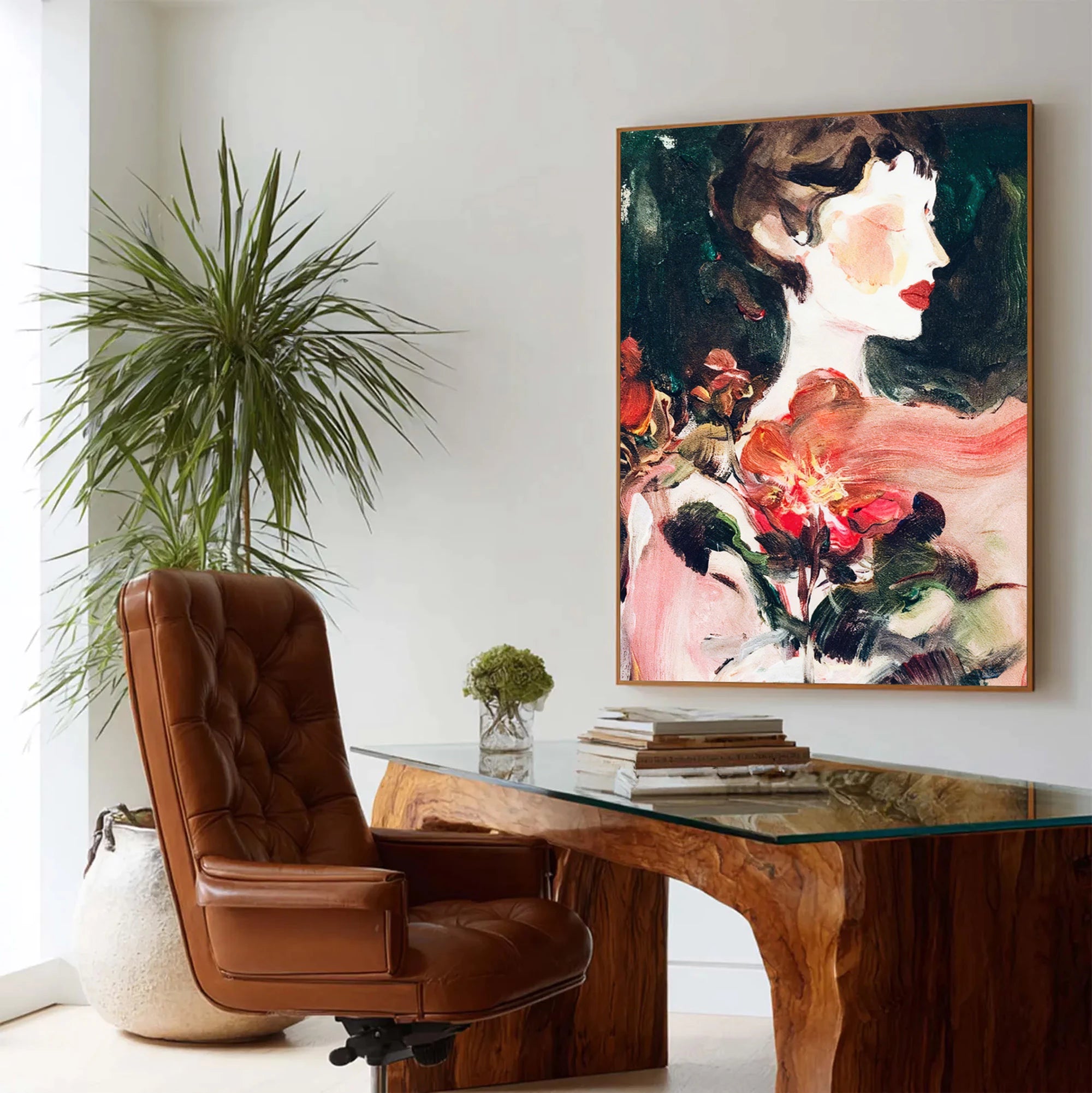 Vintage Floral Female Portrait Wall Art #AB322
