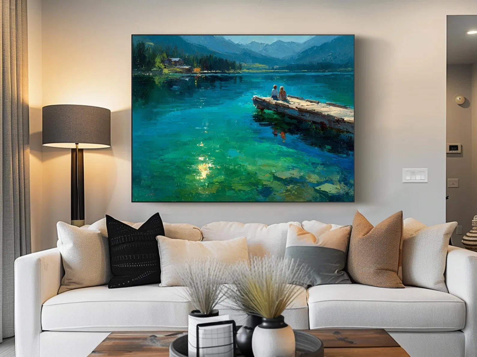 Turquoise Lake Dock Landscape Art #SK522