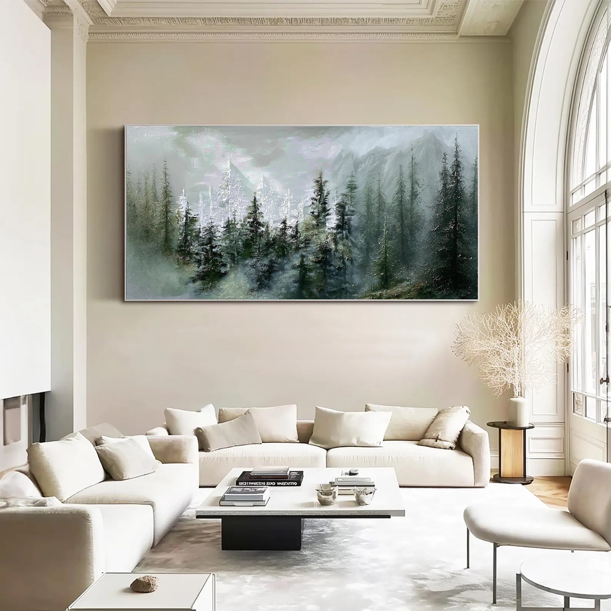Misty Mountain Forest Oil Painting #FT917