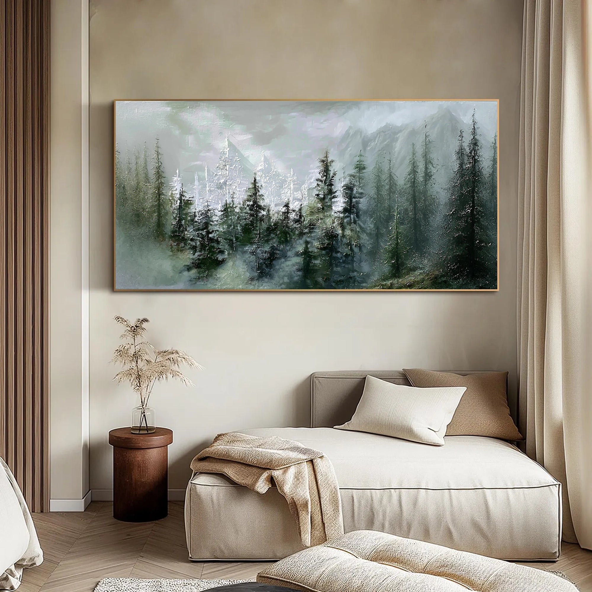 Misty Mountain Forest Oil Painting #FT917