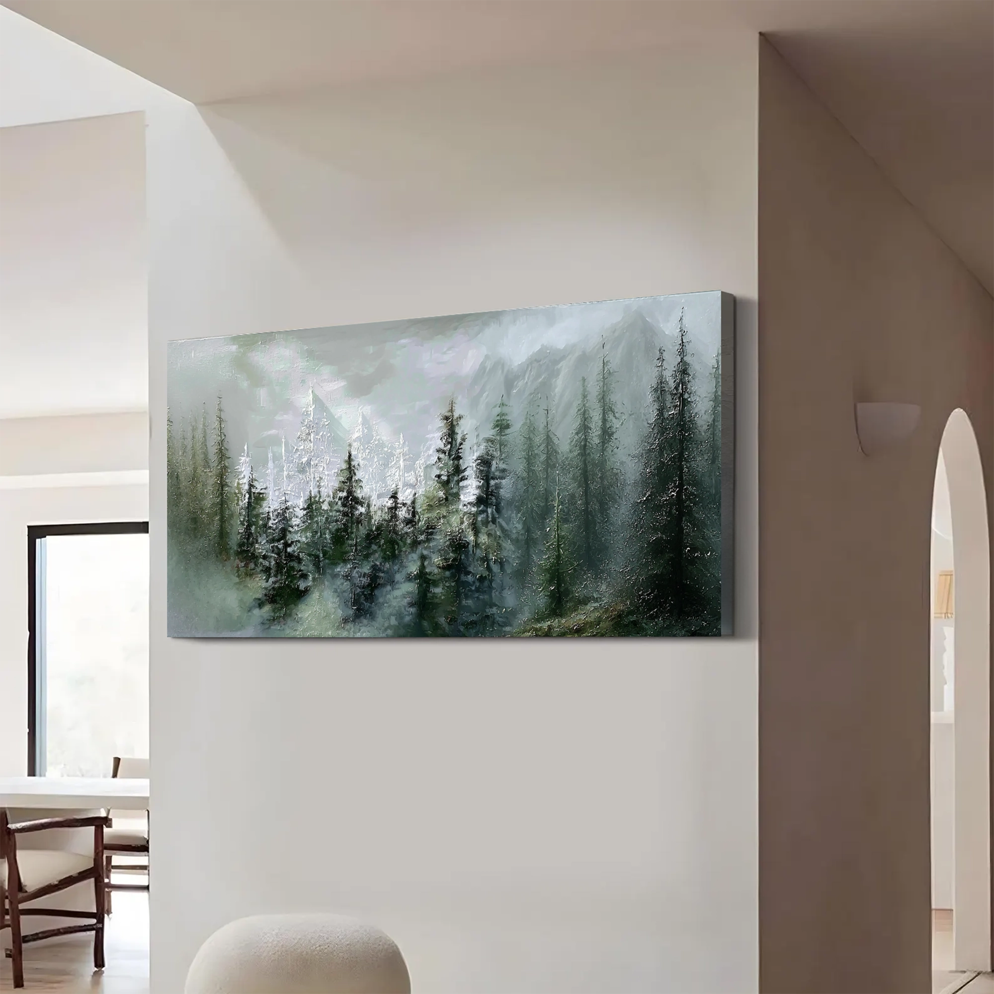 Misty Mountain Forest Oil Painting #FT917