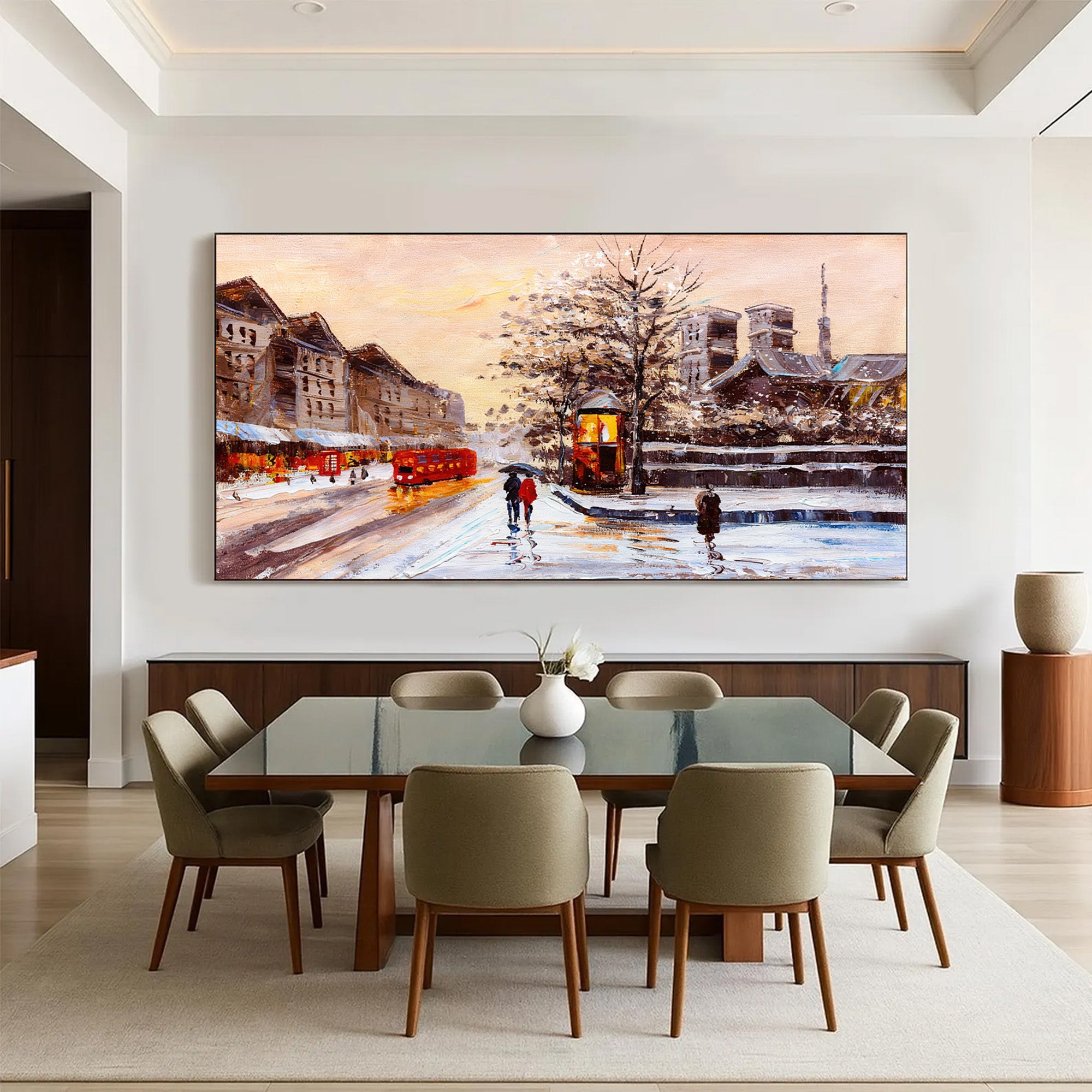 Vintage Paris Winter Street Scene Painting #MD711