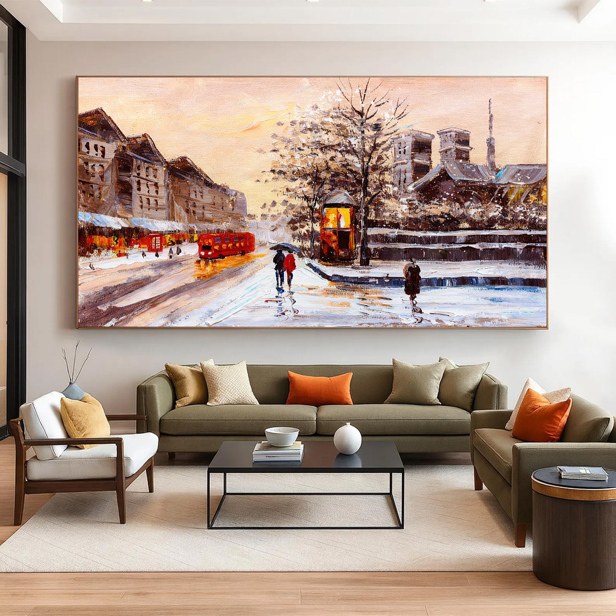 Vintage Paris Winter Street Scene Painting #MD711