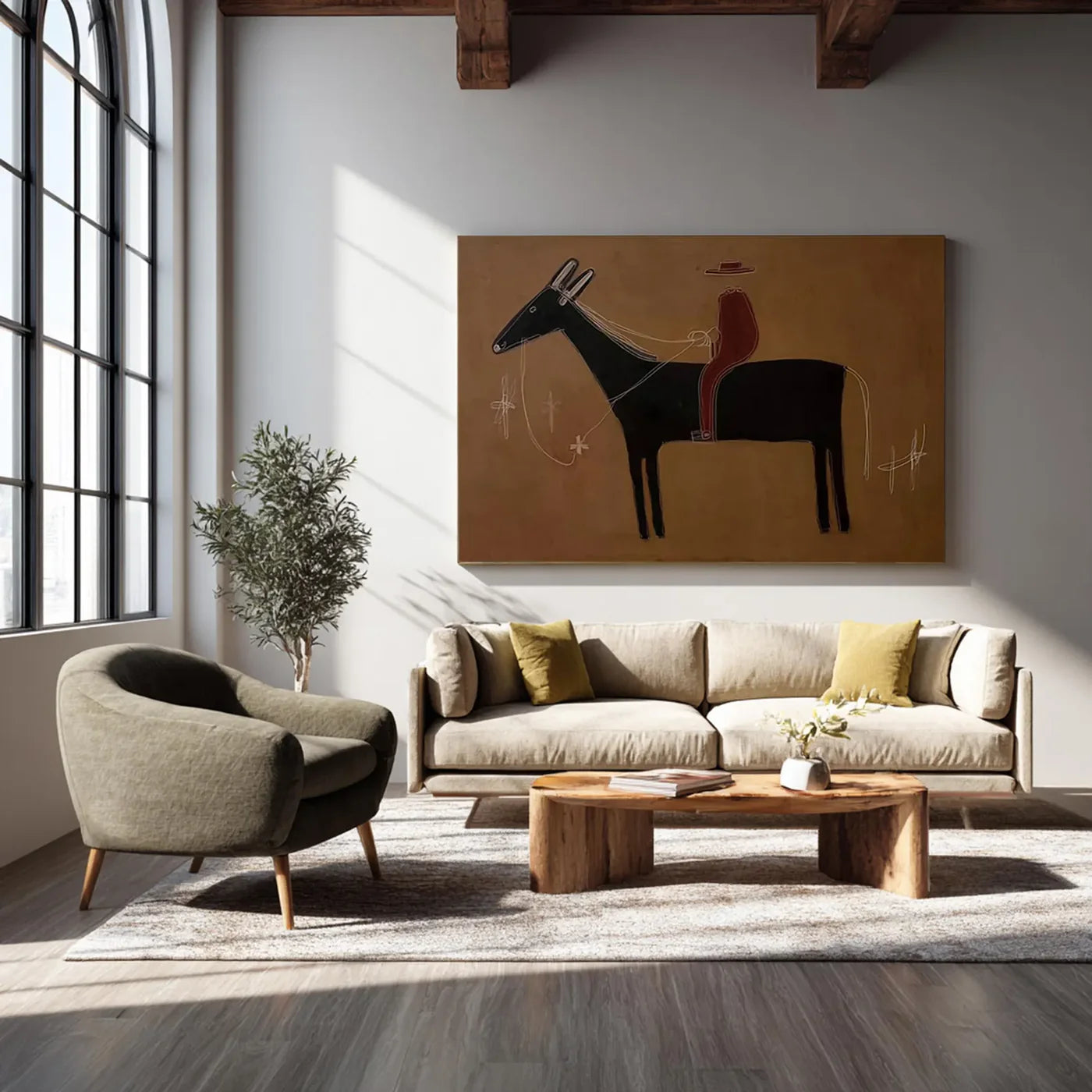 Minimalist Cowboy Horse Art Print, Wabi Sabi Wall Decor #AM129