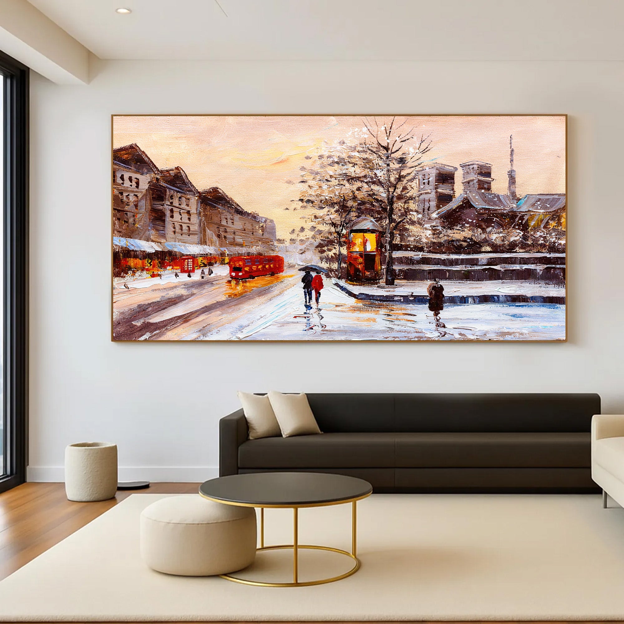Vintage Paris Winter Street Scene Painting #MD711