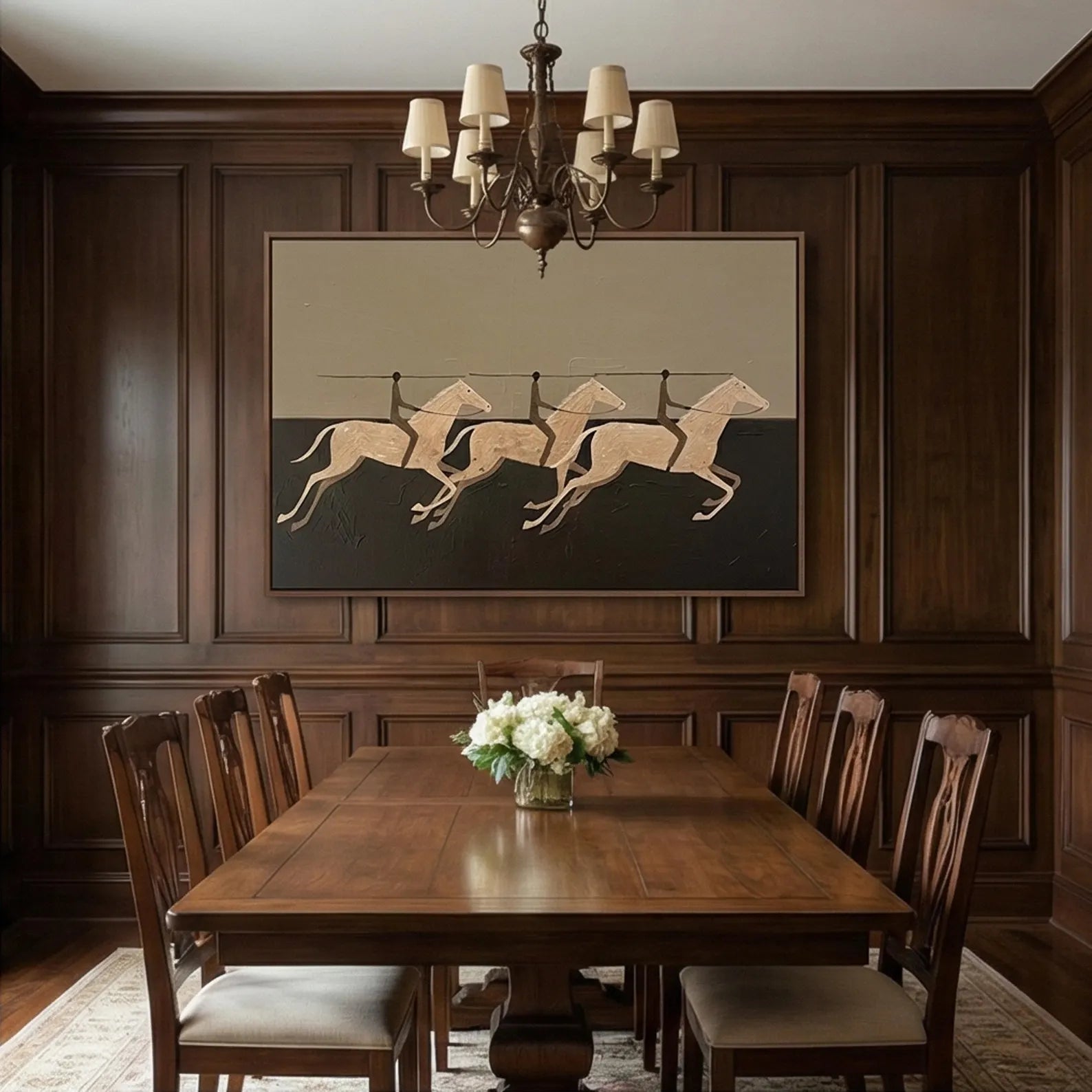 Abstract Three Galloping Horses Textured Oil Painting #AB336