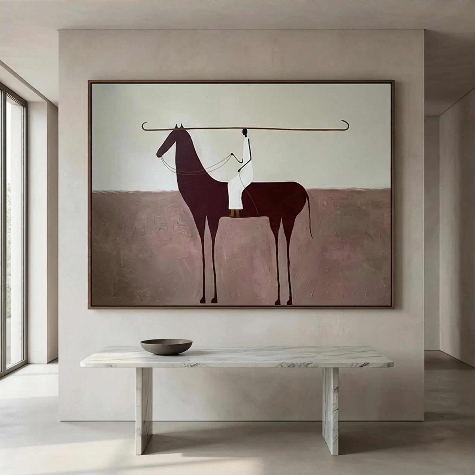 Minimalist Abstract Equestrian Rider Textured Oil Painting #AB335