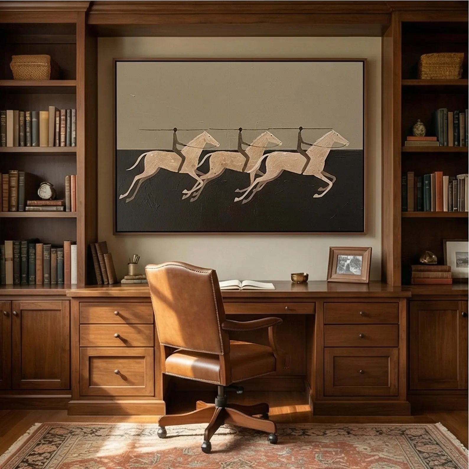 Abstract Three Galloping Horses Textured Oil Painting #AB336