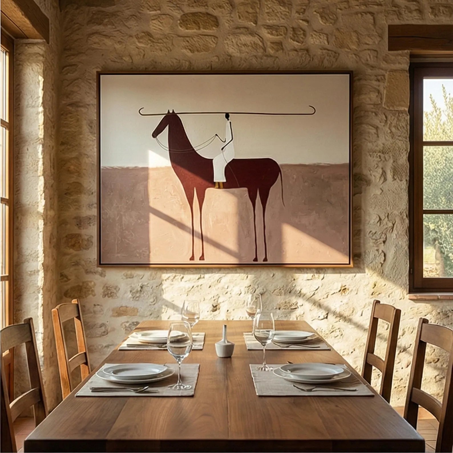 Minimalist Abstract Equestrian Rider Textured Oil Painting #AB335