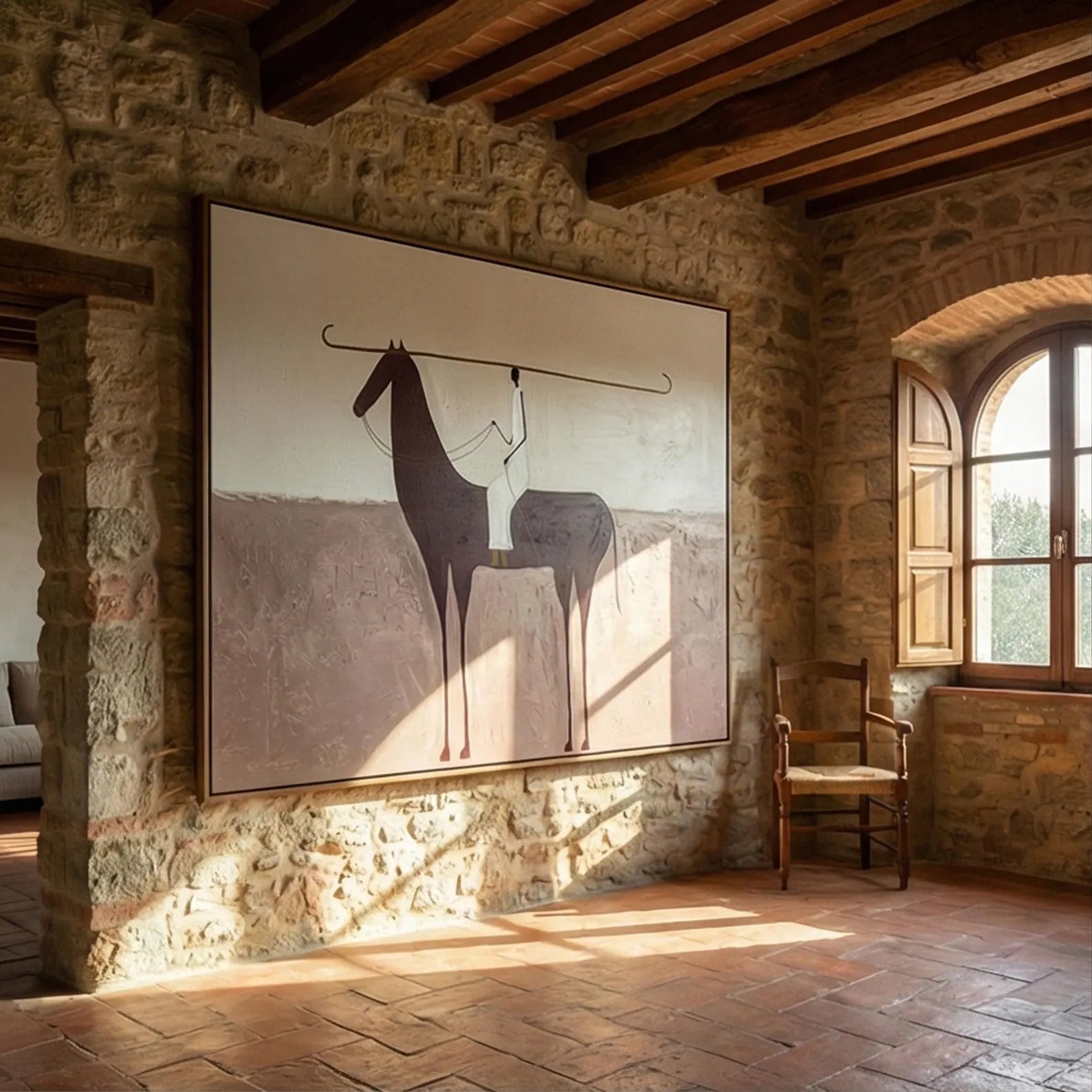 Minimalist Abstract Equestrian Rider Textured Oil Painting #AB335