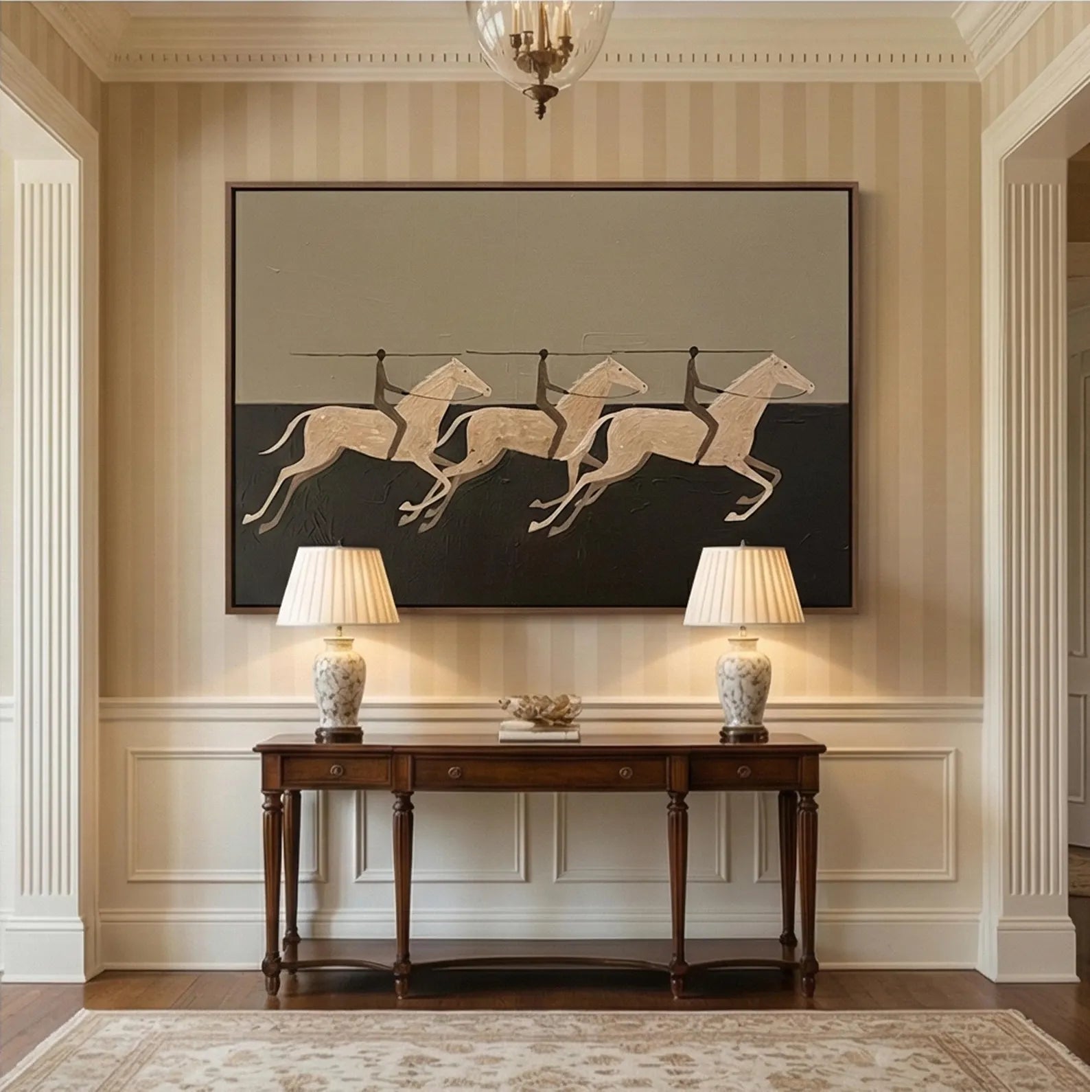 Abstract Three Galloping Horses Textured Oil Painting #AB336