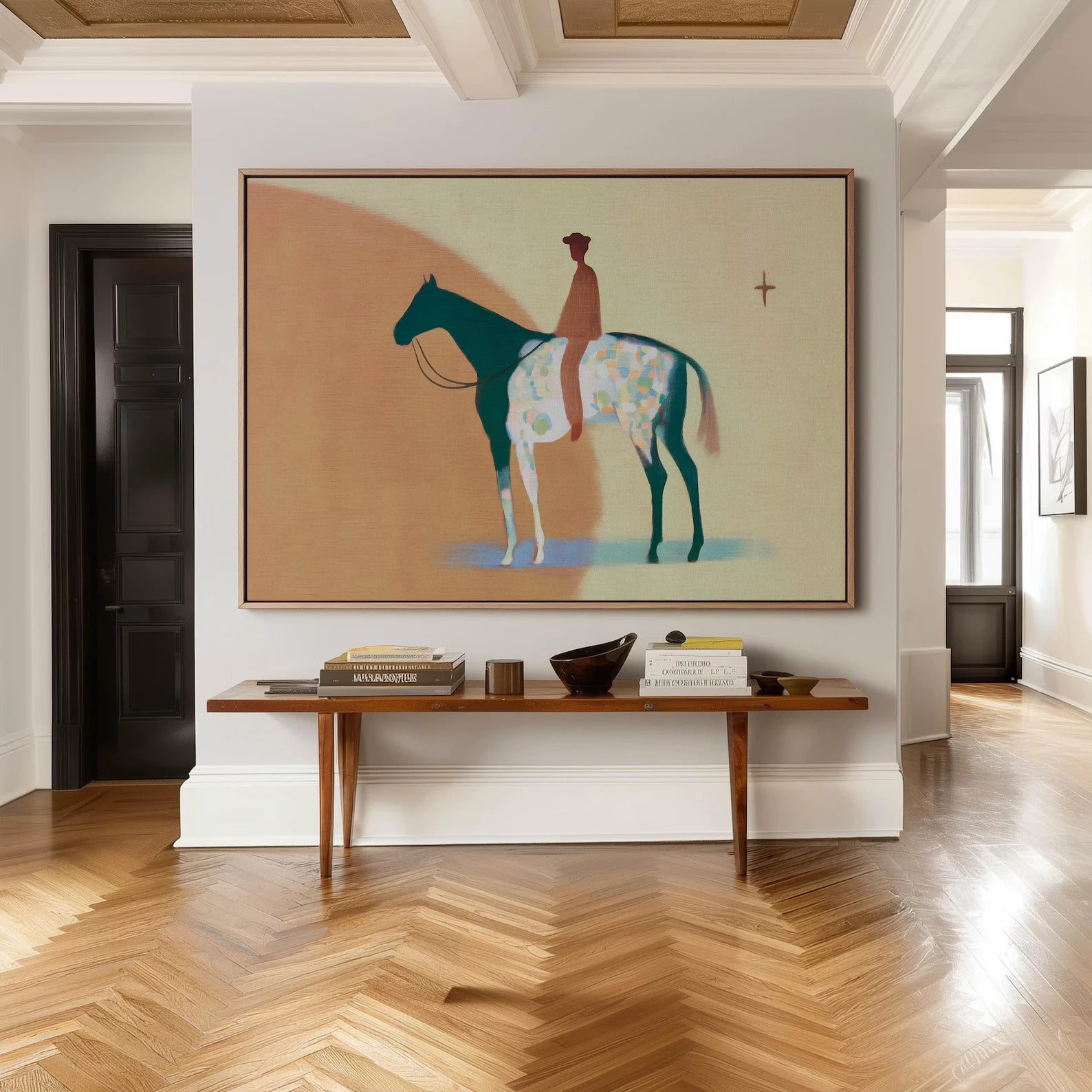 Contemporary Minimalist Equestrian Figure Oil Painting #AB337