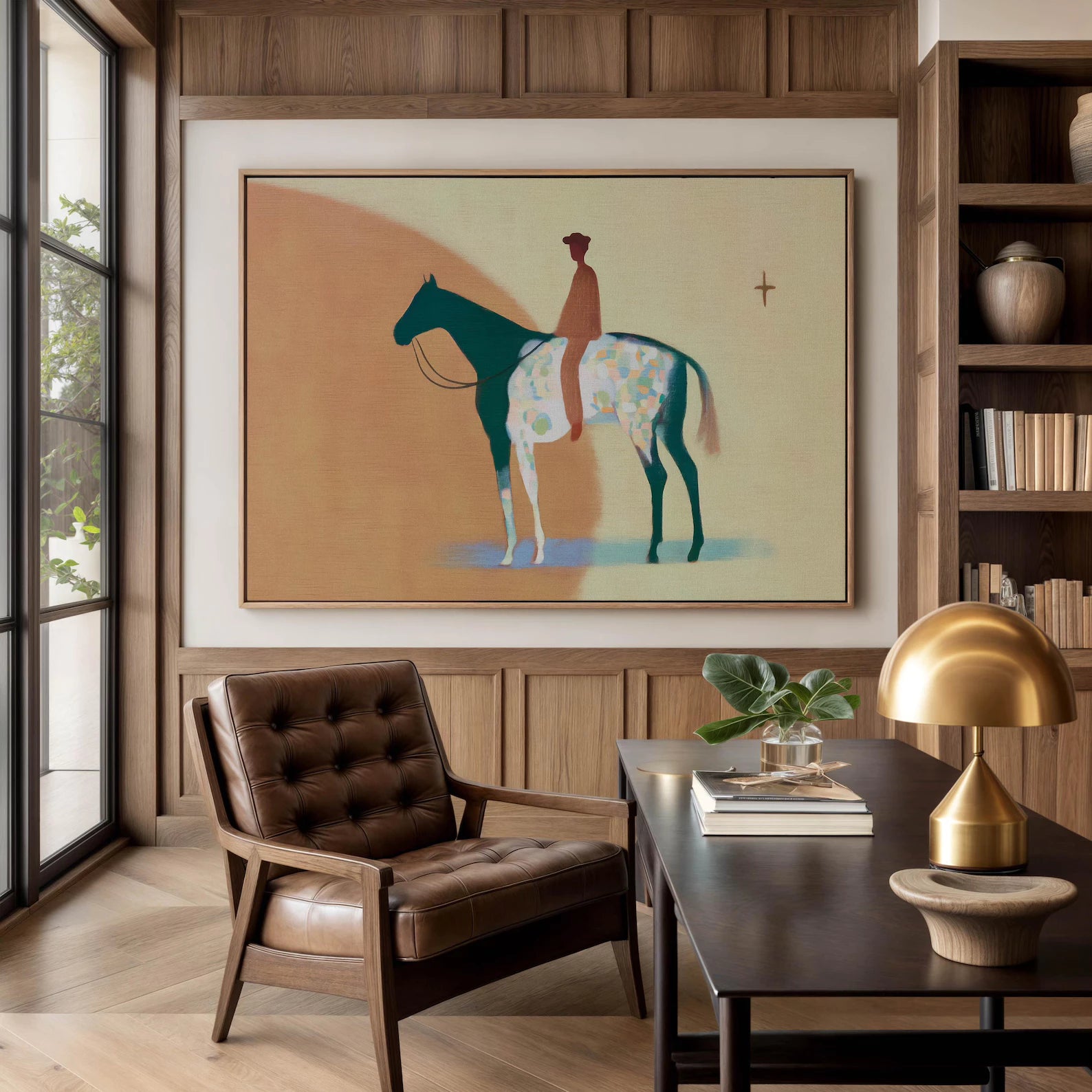 Contemporary Minimalist Equestrian Figure Oil Painting #AB337