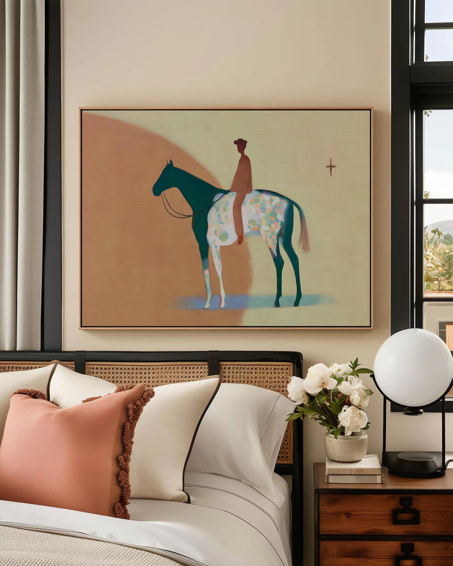 Contemporary Minimalist Equestrian Figure Oil Painting #AB337