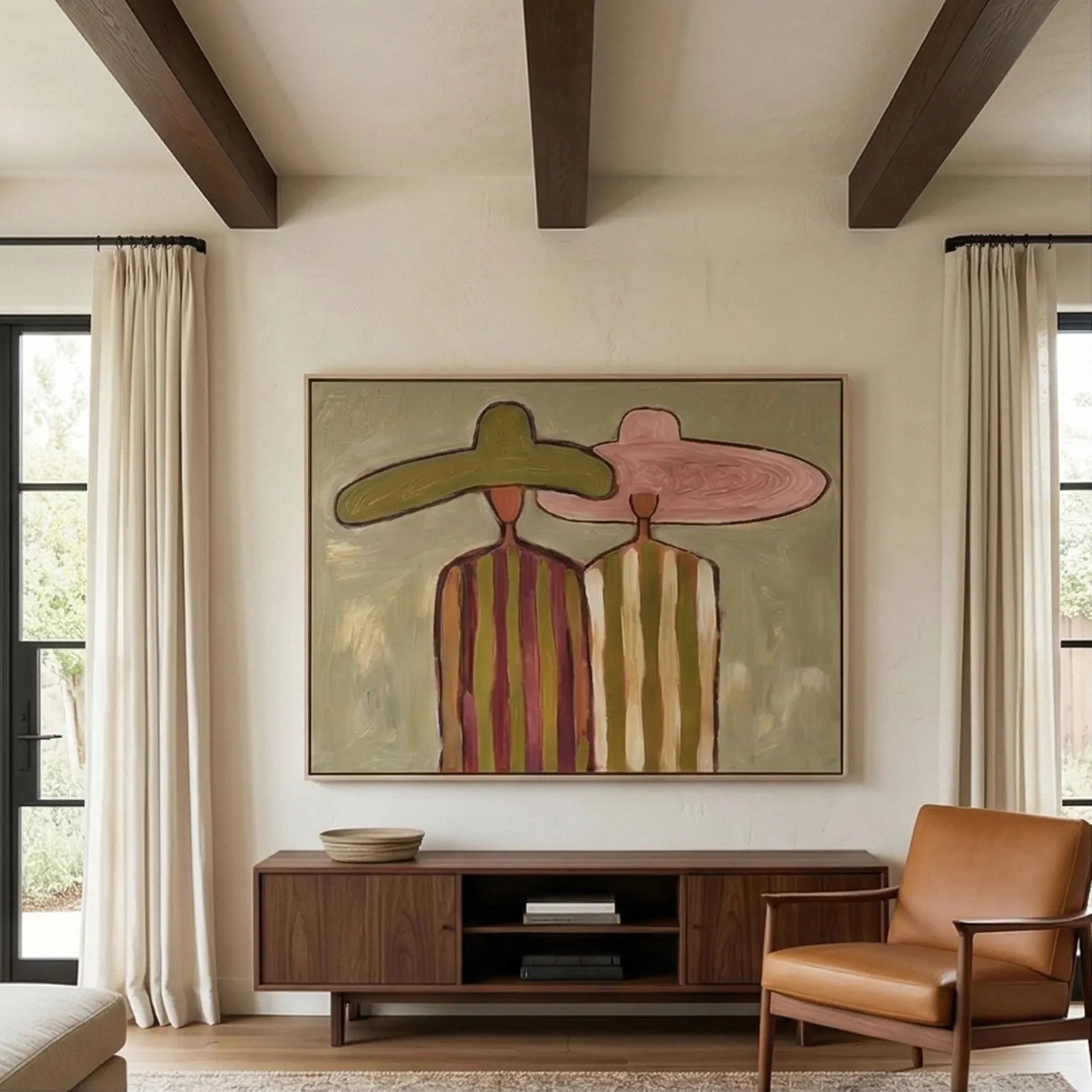 Wide-Brim Hat Abstract Figure Textured Oil Painting #AB333