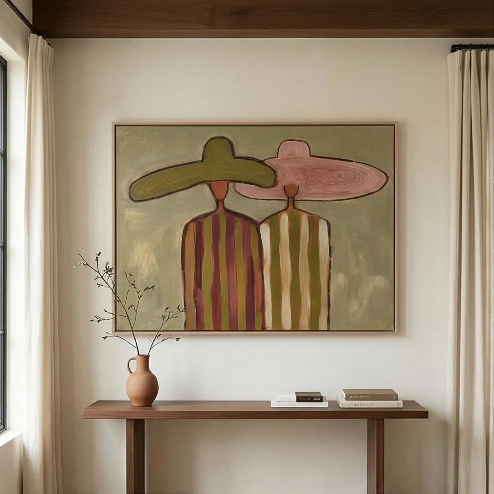 Wide-Brim Hat Abstract Figure Textured Oil Painting #AB333