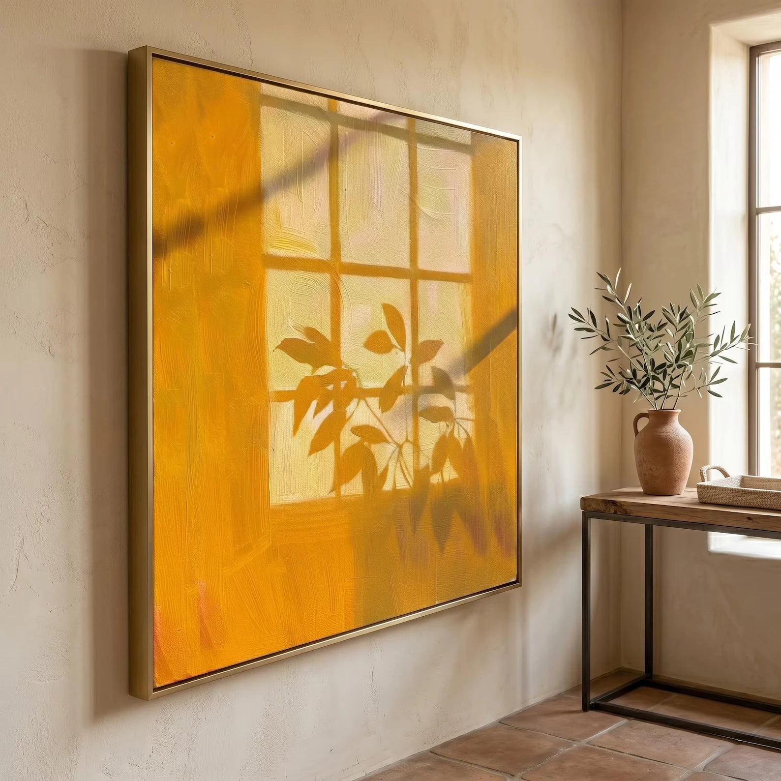 Warm Yellow Window Shadow Textured Oil Painting #FJ203
