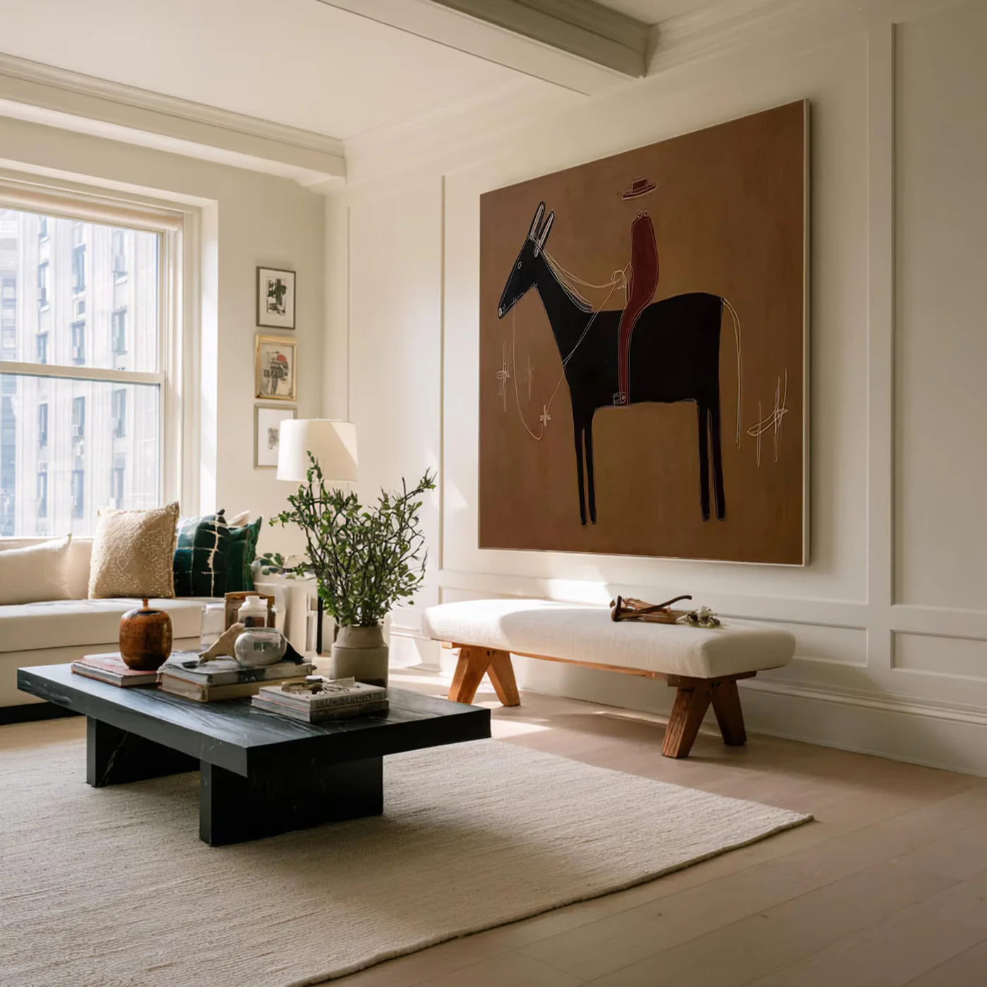 Minimalist Cowboy Horse Art Print, Wabi Sabi Wall Decor #AM129
