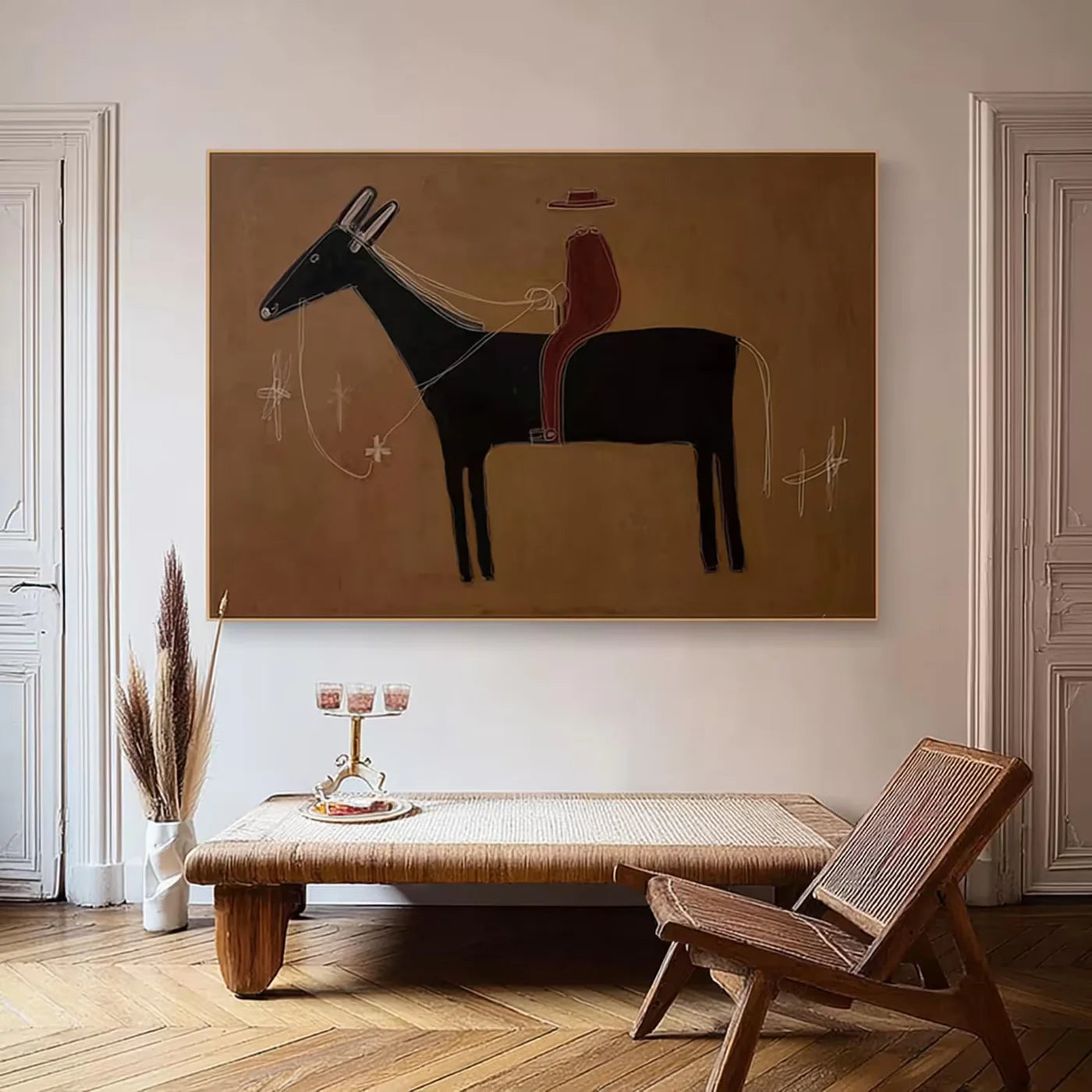 Minimalist Cowboy Horse Art Print, Wabi Sabi Wall Decor #AM129