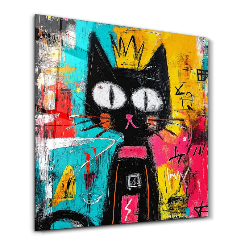 Modern Pop Art Cat with Crown Impasto Artwork #AS281