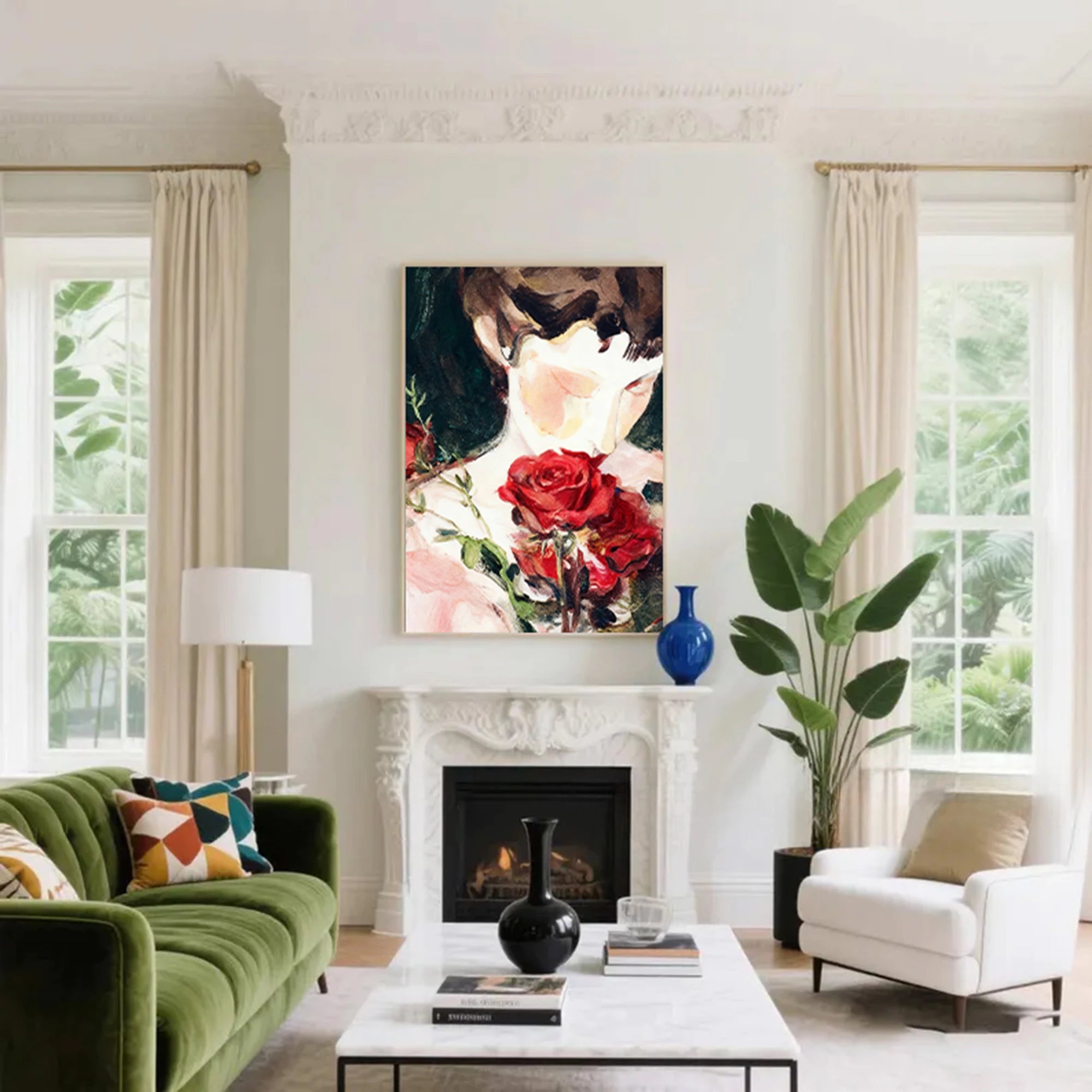 Woman with Red Roses Oil Painting #AB321