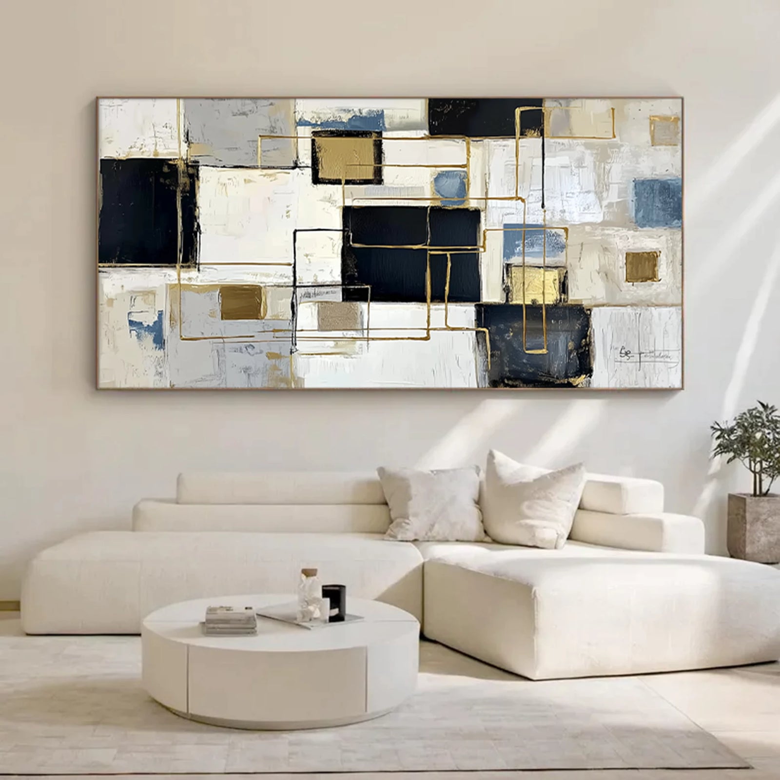 Neutral Tone Abstract Geometry Canvas Art #WA73
