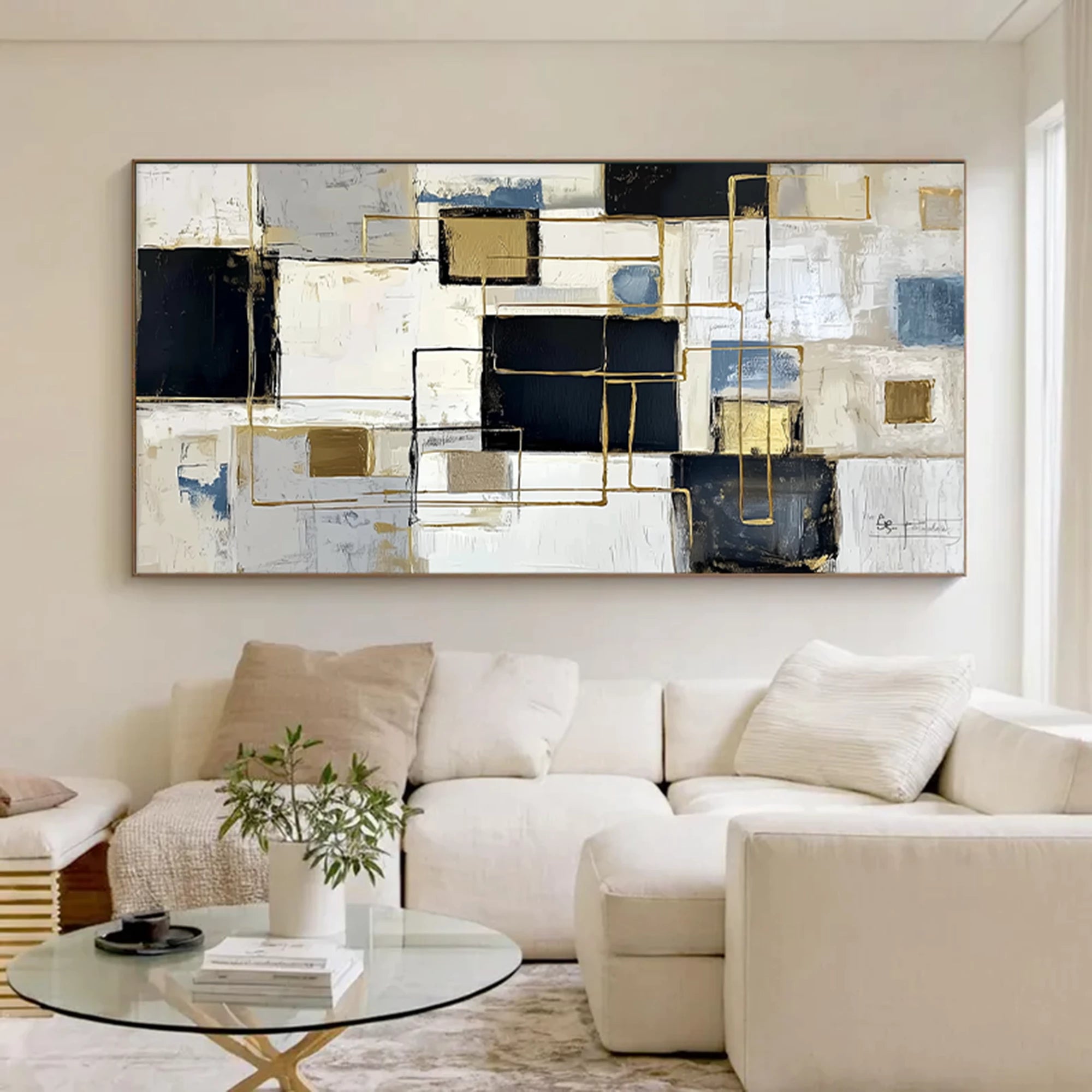 Neutral Tone Abstract Geometry Canvas Art #WA73