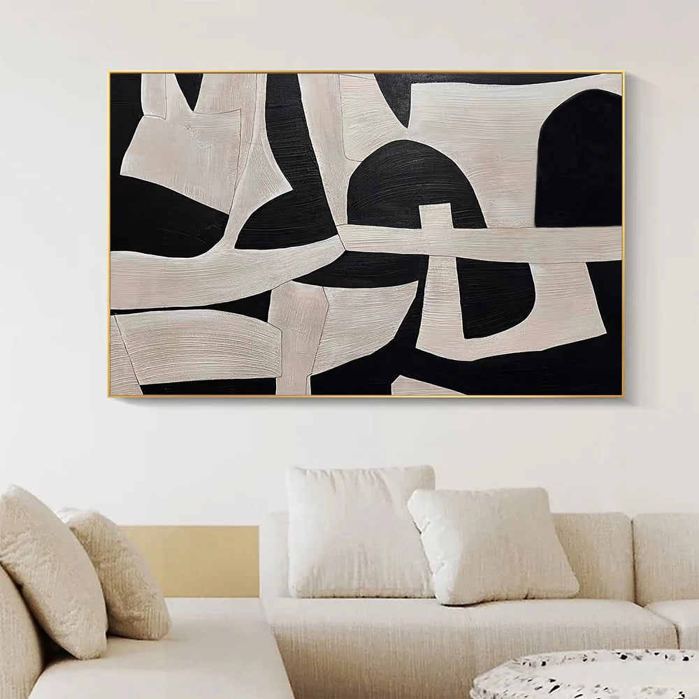 Modern Black and White Abstract Geometric Oil Painting #WA106