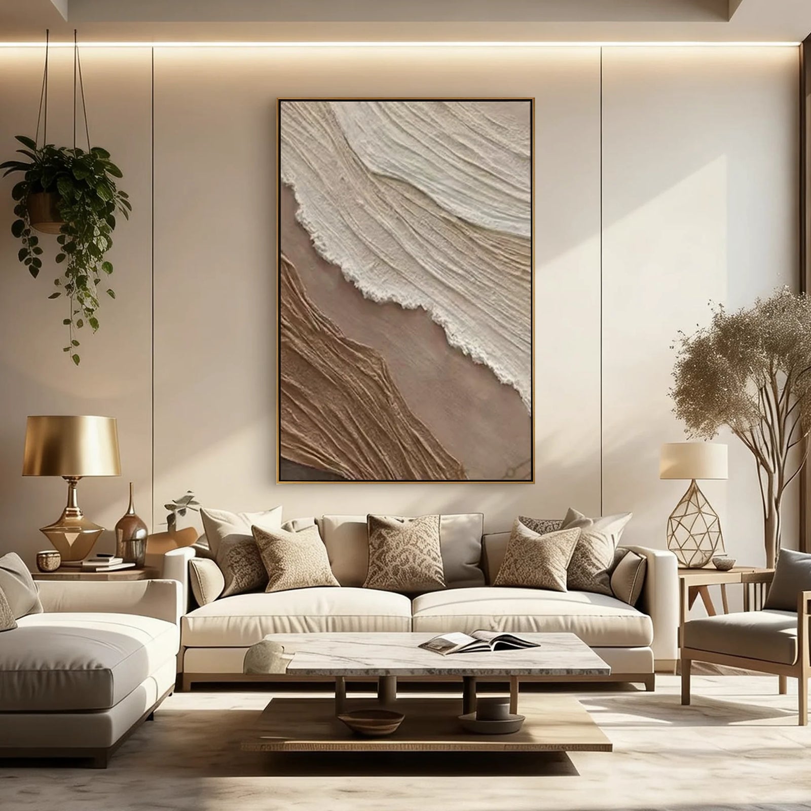Hand-Painted Neutral Beige & Brown Abstract Wall Art #MD143