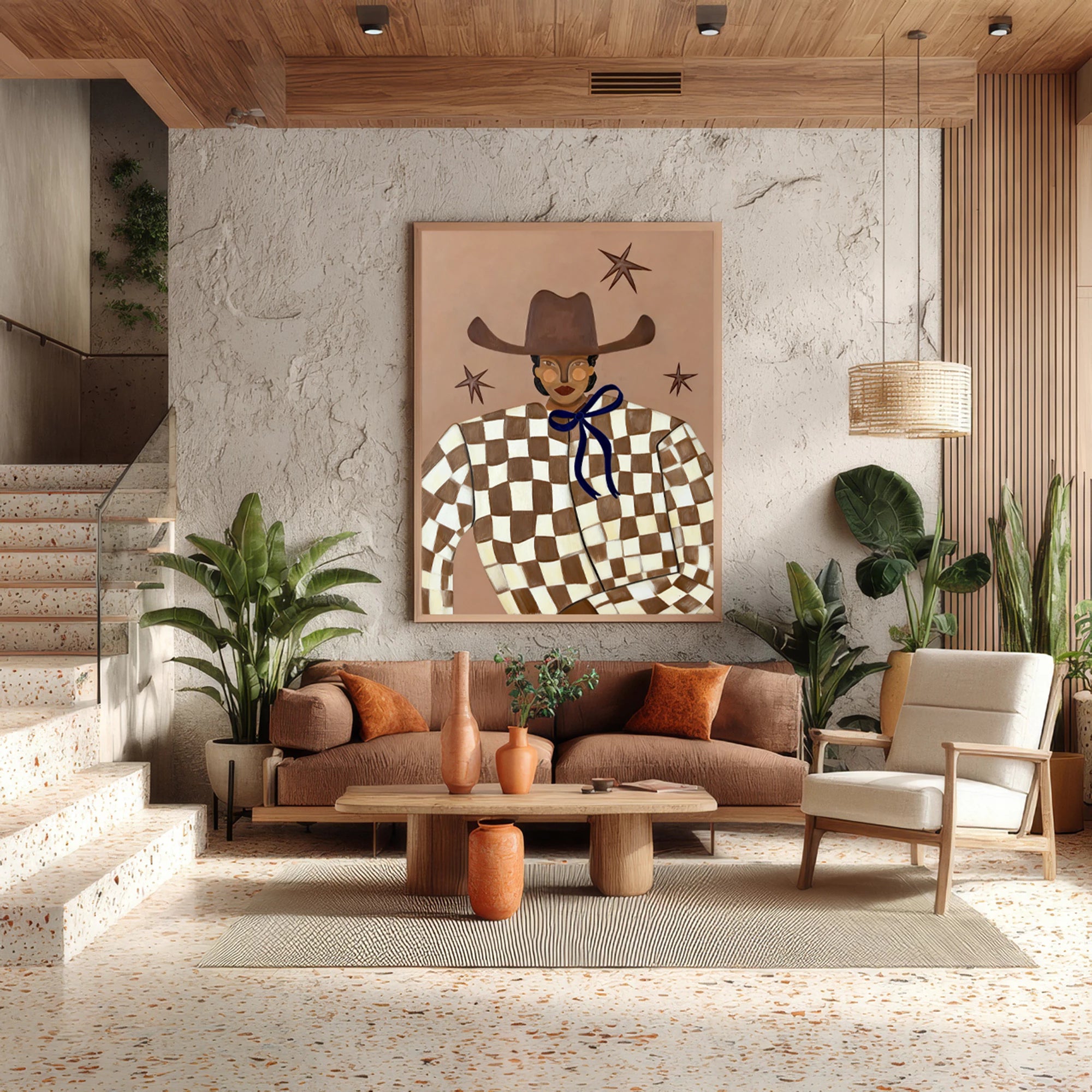 Boho Checkered Cowgirl Wall Art #AB567
