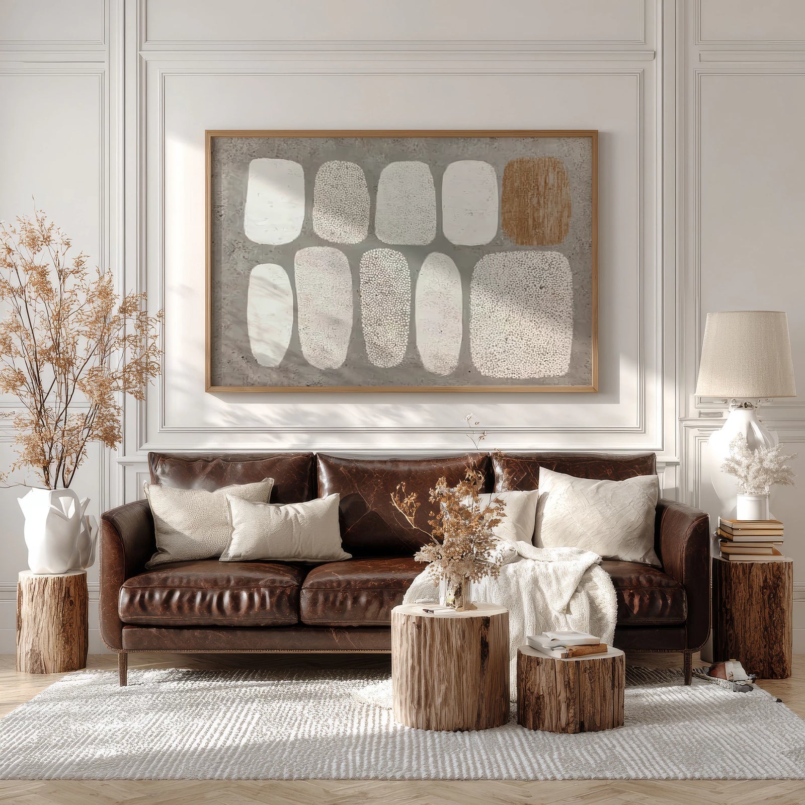 Gray & White Minimalist Impasto Canvas Art #WA66