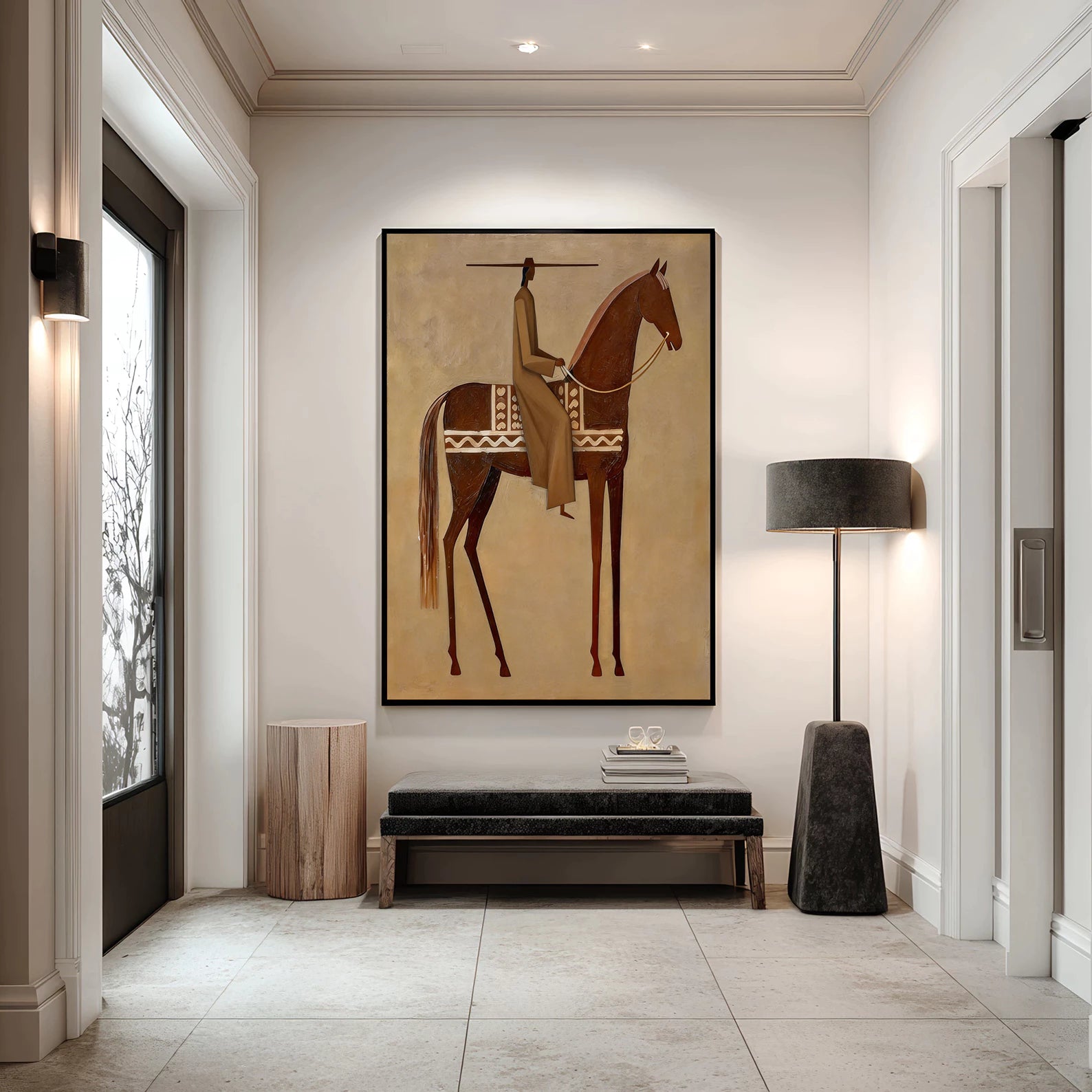Minimalist Chestnut Horse & Figure Wall Art #AB560