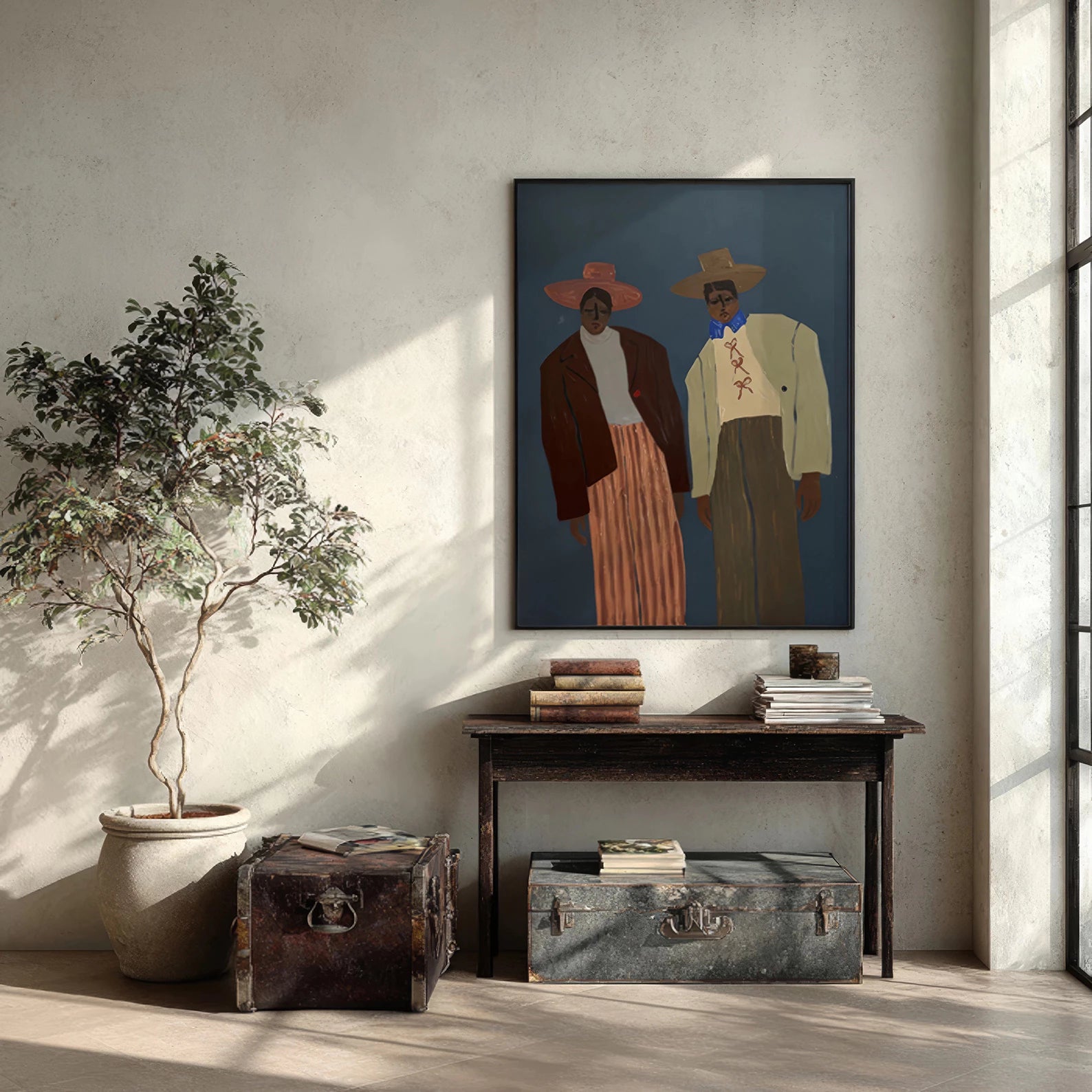 Expressive Cowboy Figures Contemporary Wall Ar #AB553
