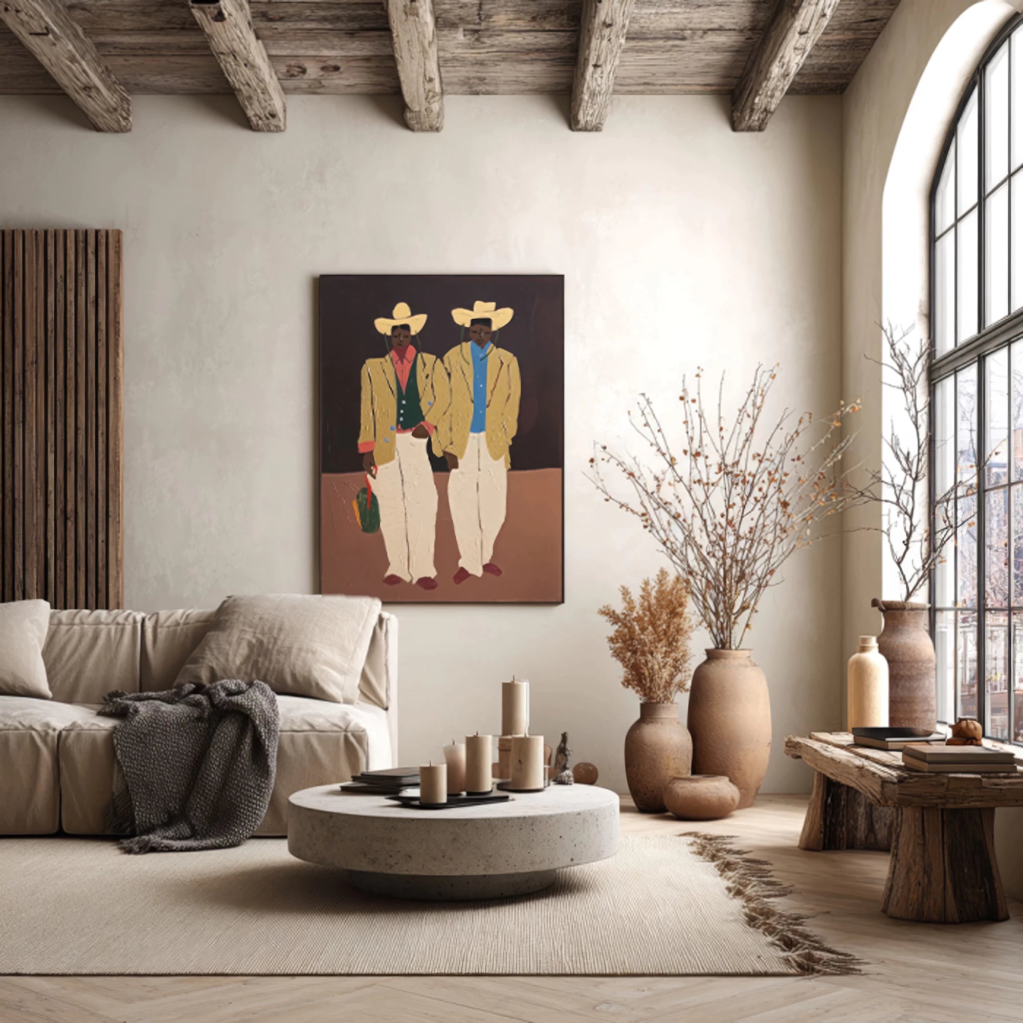 Stylish Cowboy Duo Western Modern Canvas Wall Art #AB552