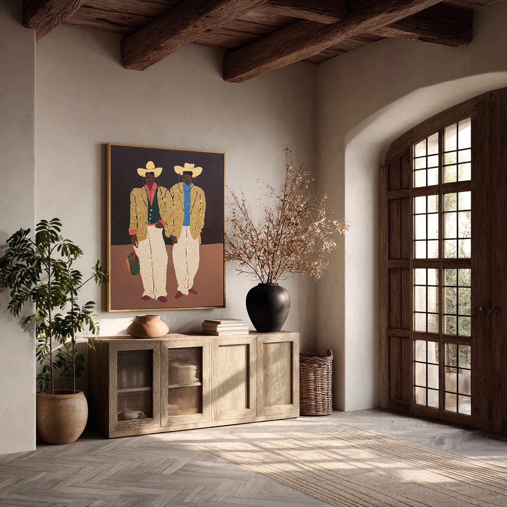 Stylish Cowboy Duo Western Modern Canvas Wall Art #AB552