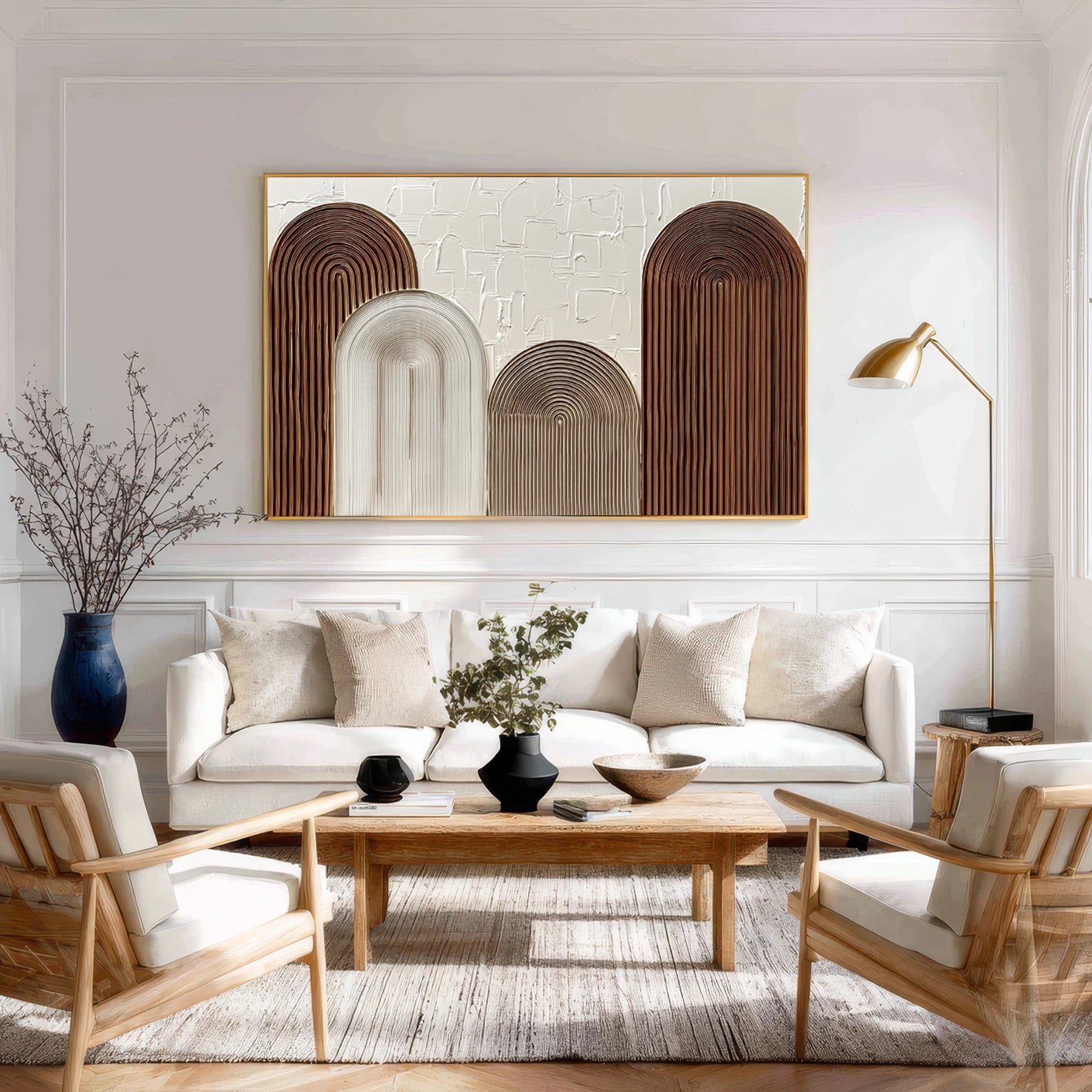 Brown & White Minimalist Geometric Oil Painting #JM80