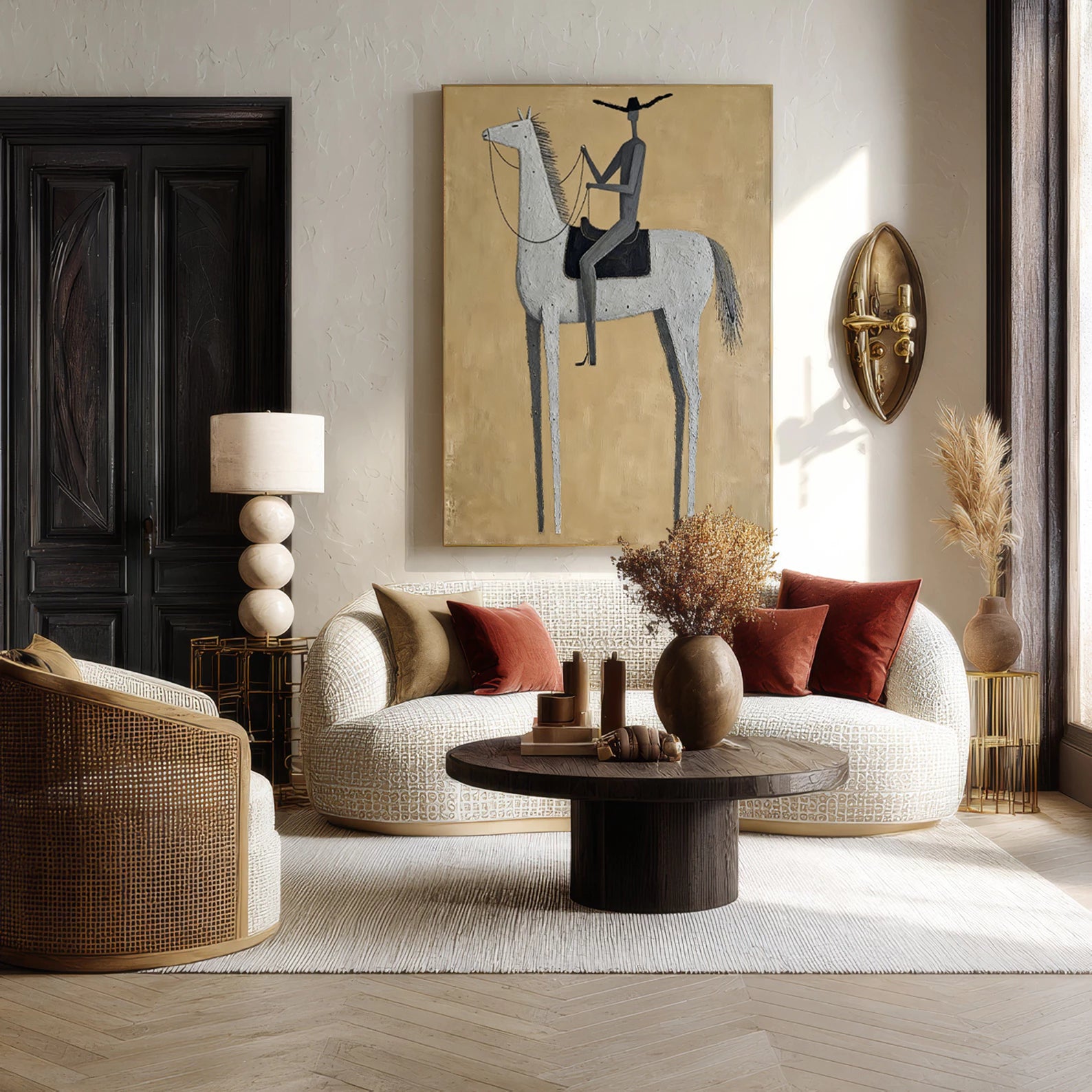 Minimalist Grey Horse Rider Wall Art #AB559