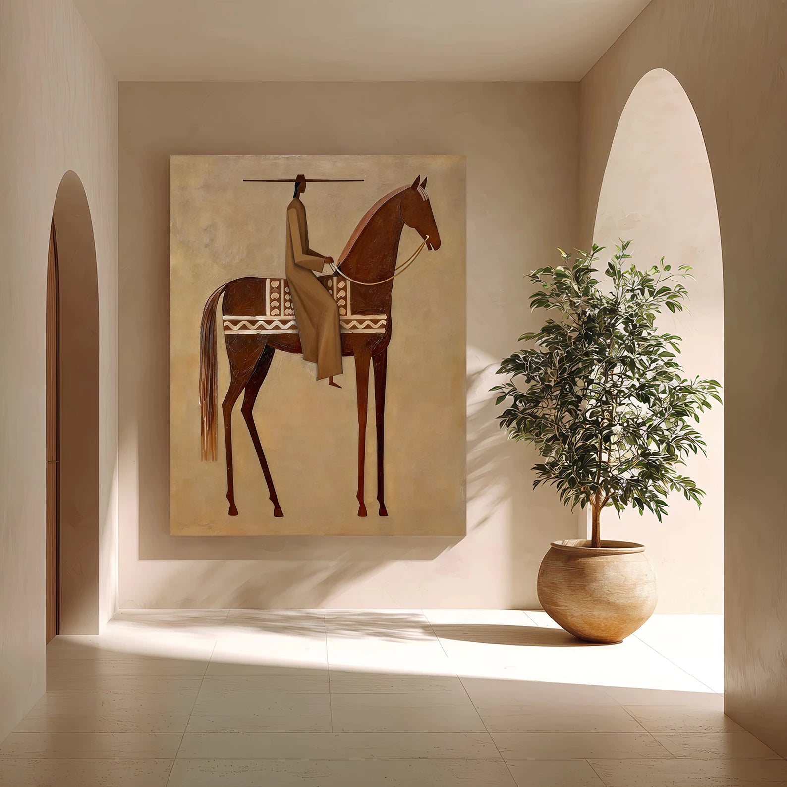 Minimalist Chestnut Horse & Figure Wall Art #AB560