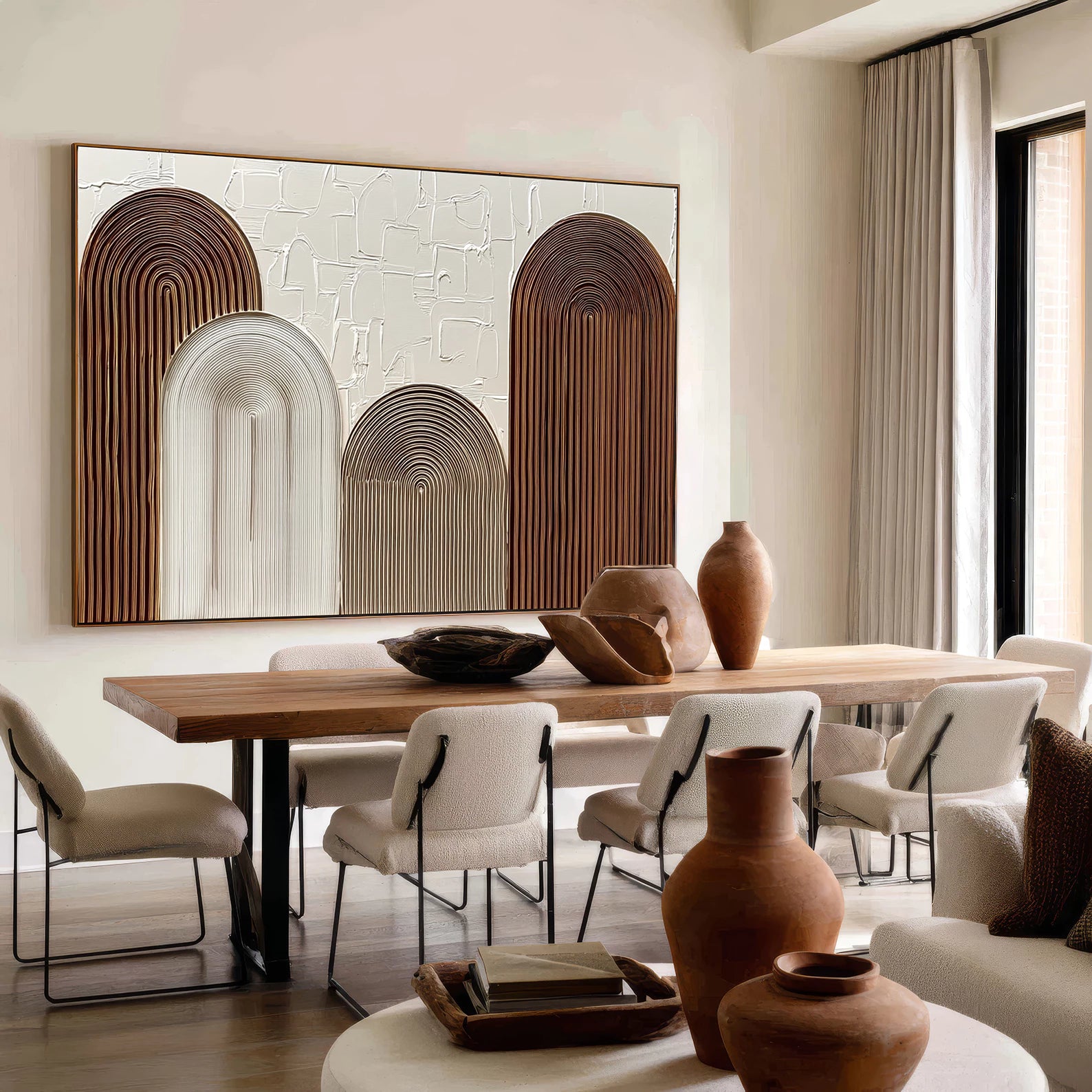 Brown & White Minimalist Geometric Oil Painting #JM80